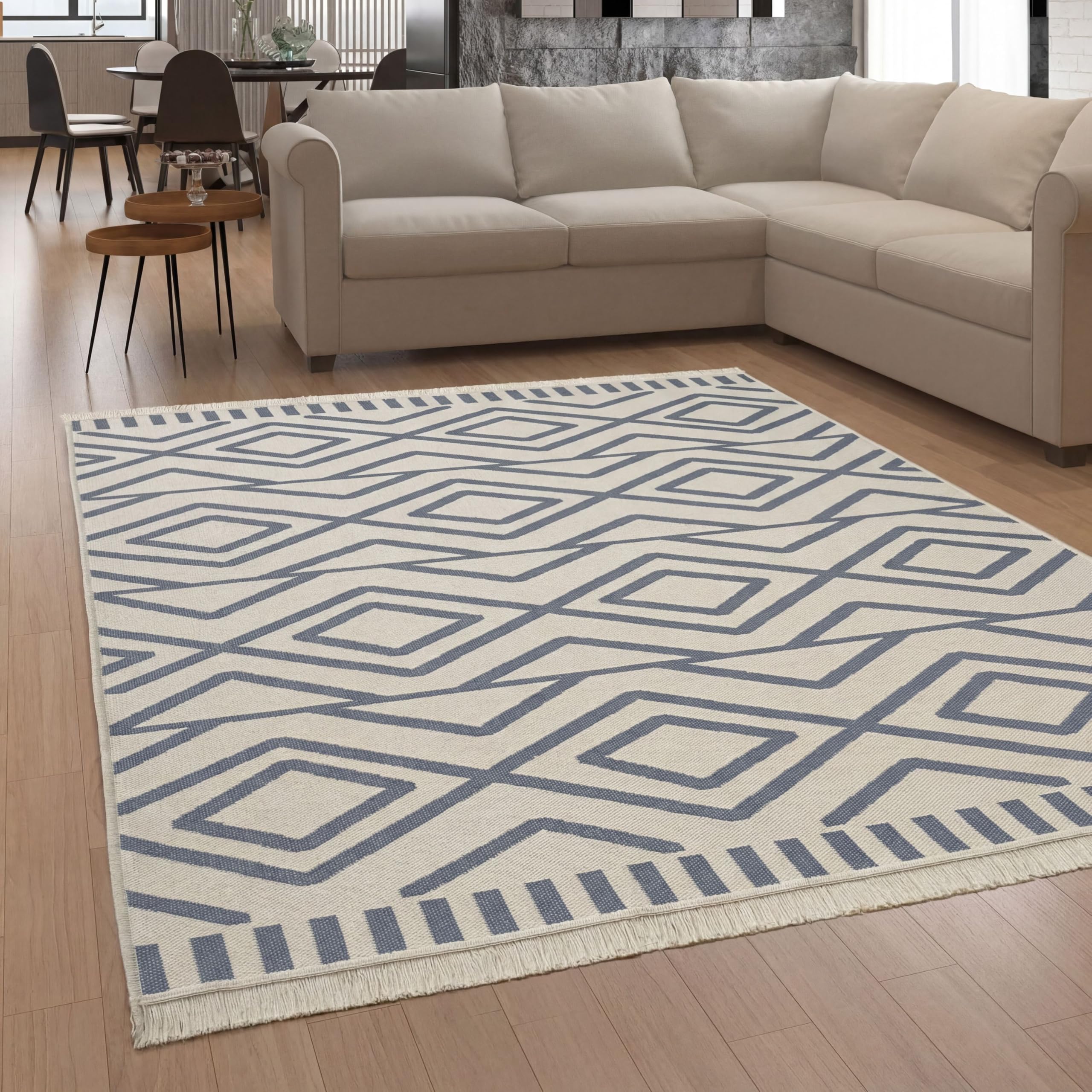 Paco Home Teppich Wohnzimmer Schlafzimmer Boho Design Waschbar Bis 30 Grad Skandinavisch Mit Fransen Wendbar Moderne Deko, Farbe:Grau 2, Größe:140x200 cm