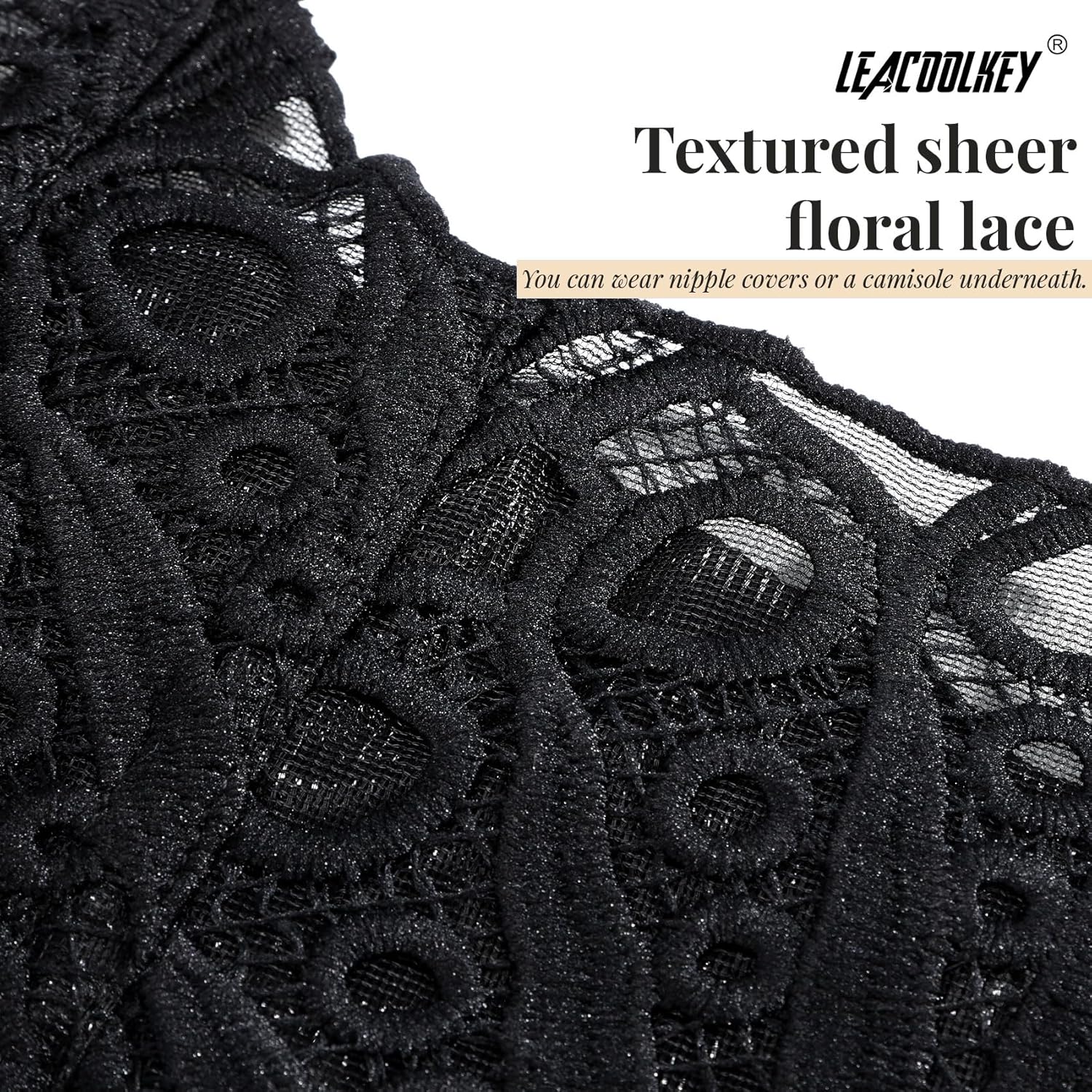LEACOOLKEY Lacework Corset Top for Women Sexy Textured Sheer Floral Lace Bustier Going Out Lace-up Corset Overbust Top - Image 3