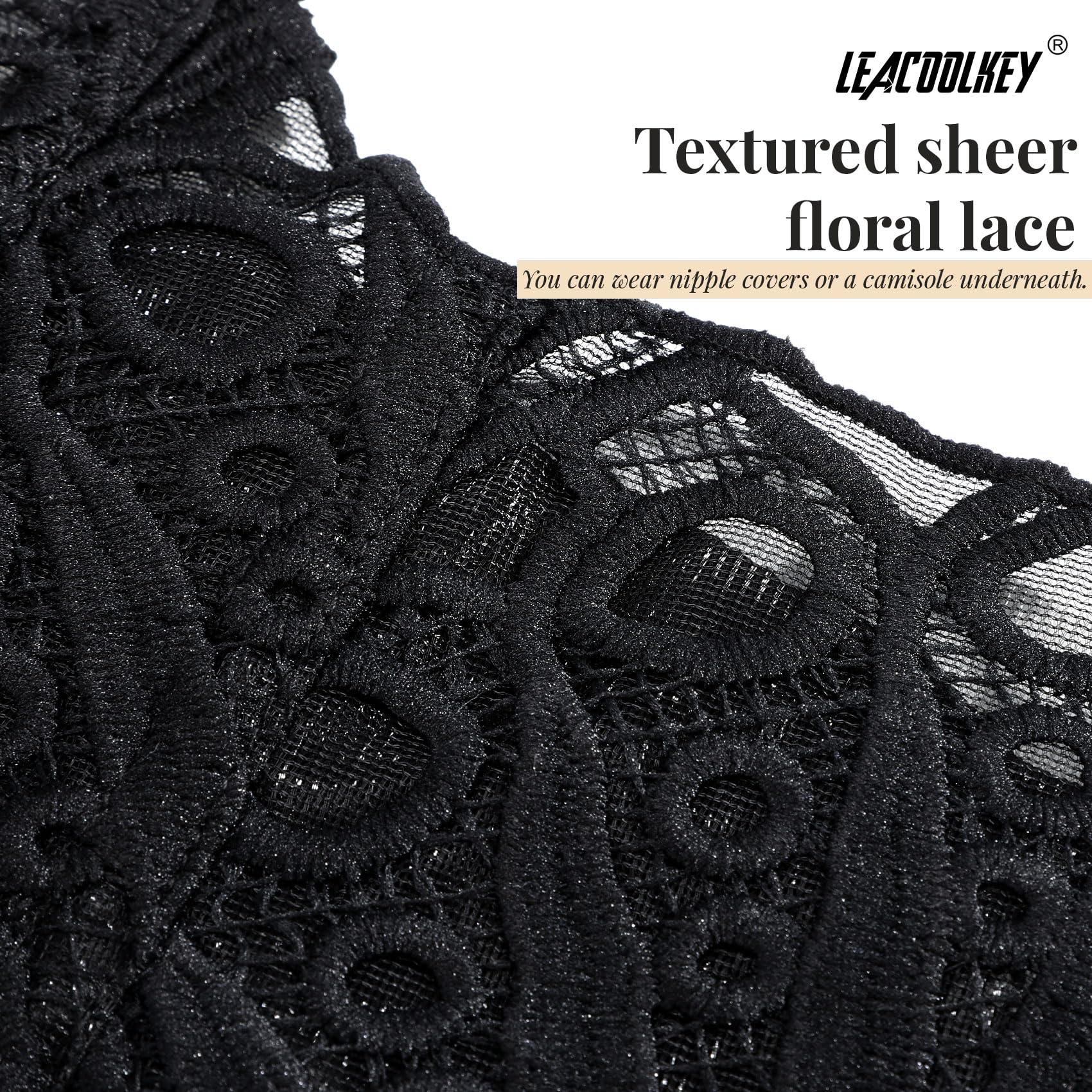 LEACOOLKEY Corpetto Corsetto in Pizzo Floreale Trasparente con Lacci per Donna Top Halloween
