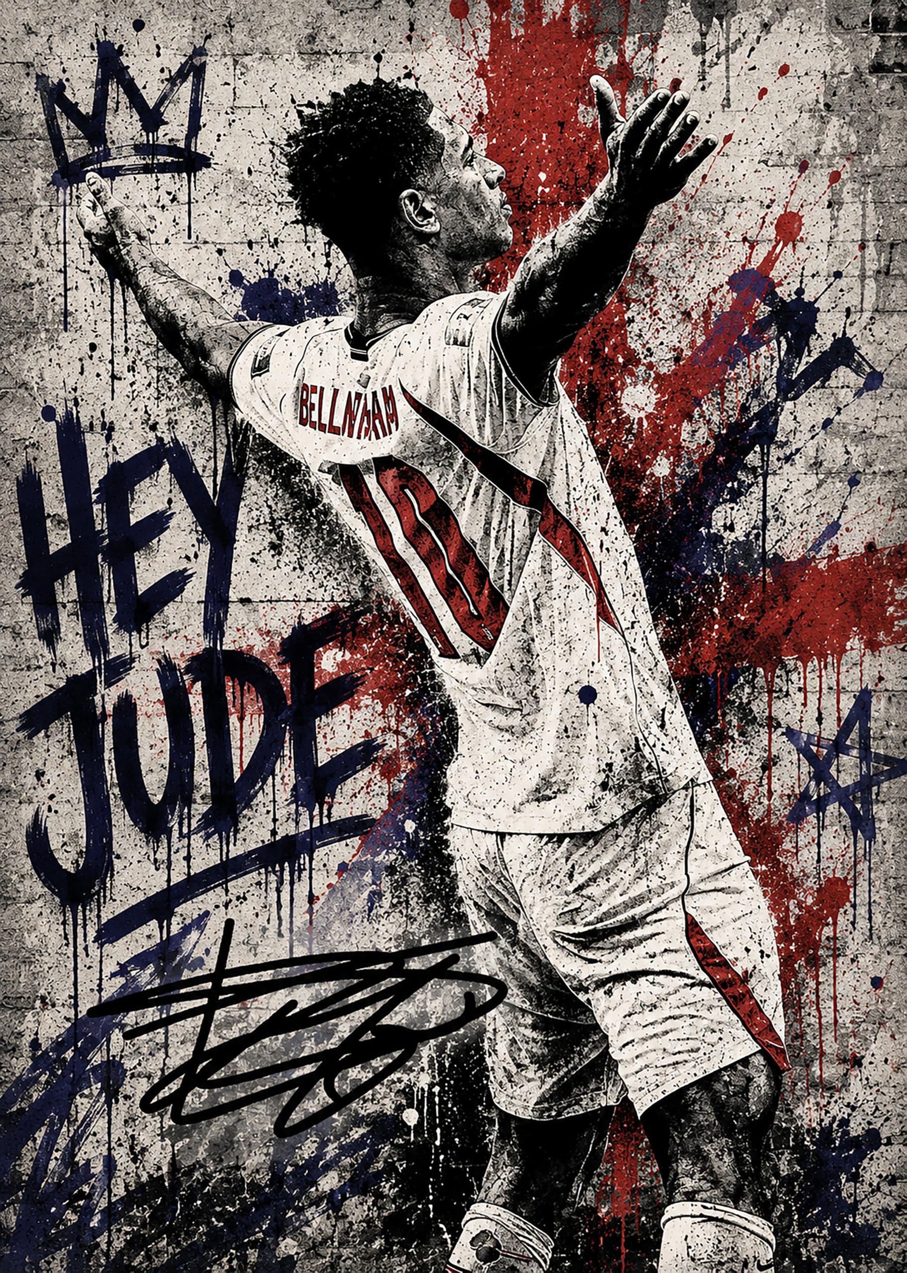 RJR PRINTS Jude Bellingham England 2026 World Cup A4 Photo Print | Graffiti Wall Art Style | Printed Autograph | Football Fan Gift | Unframed Wall Decor