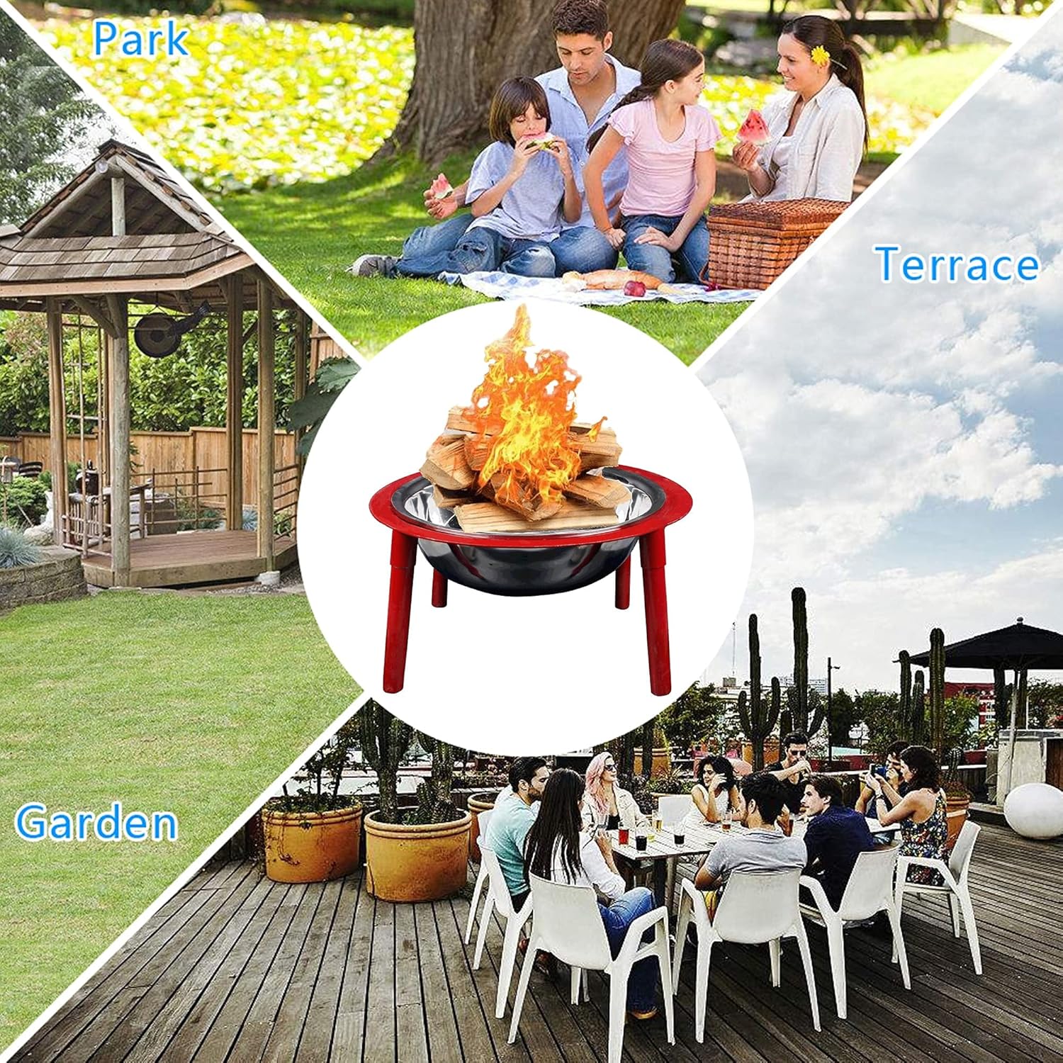 Standing Outdoor Fire Pits & Bowls, Wood Burning Steel BBQ Grill Firepit Bowl, Patio Heater Fireplace for Backyard,Garden,Camping, Picnic, Bonfire
