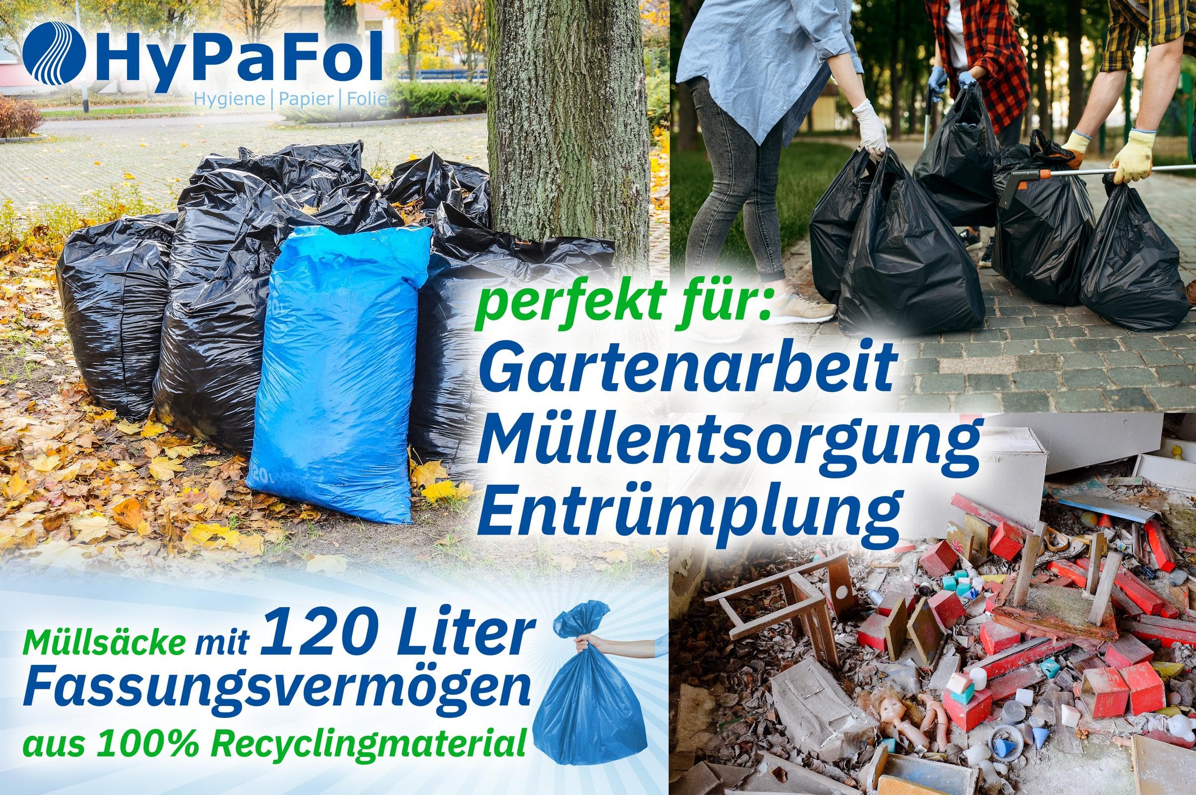 Hypafol Müllsäcke 120 L, 250 Stück | Gelber Sack, reißfest