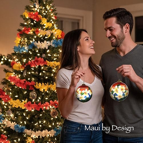 Miniatura 8 de Adorno coleccionable pintado a mano de Hawaii Sunset Sky Plumeria con caja de regalo