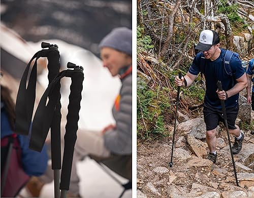 Miniatura 8 de Bastones de senderismo ultraligeros de fibra de carbono Bastones de senderismo ajustables de 5 secciones con puntas antigolpes, empuñaduras