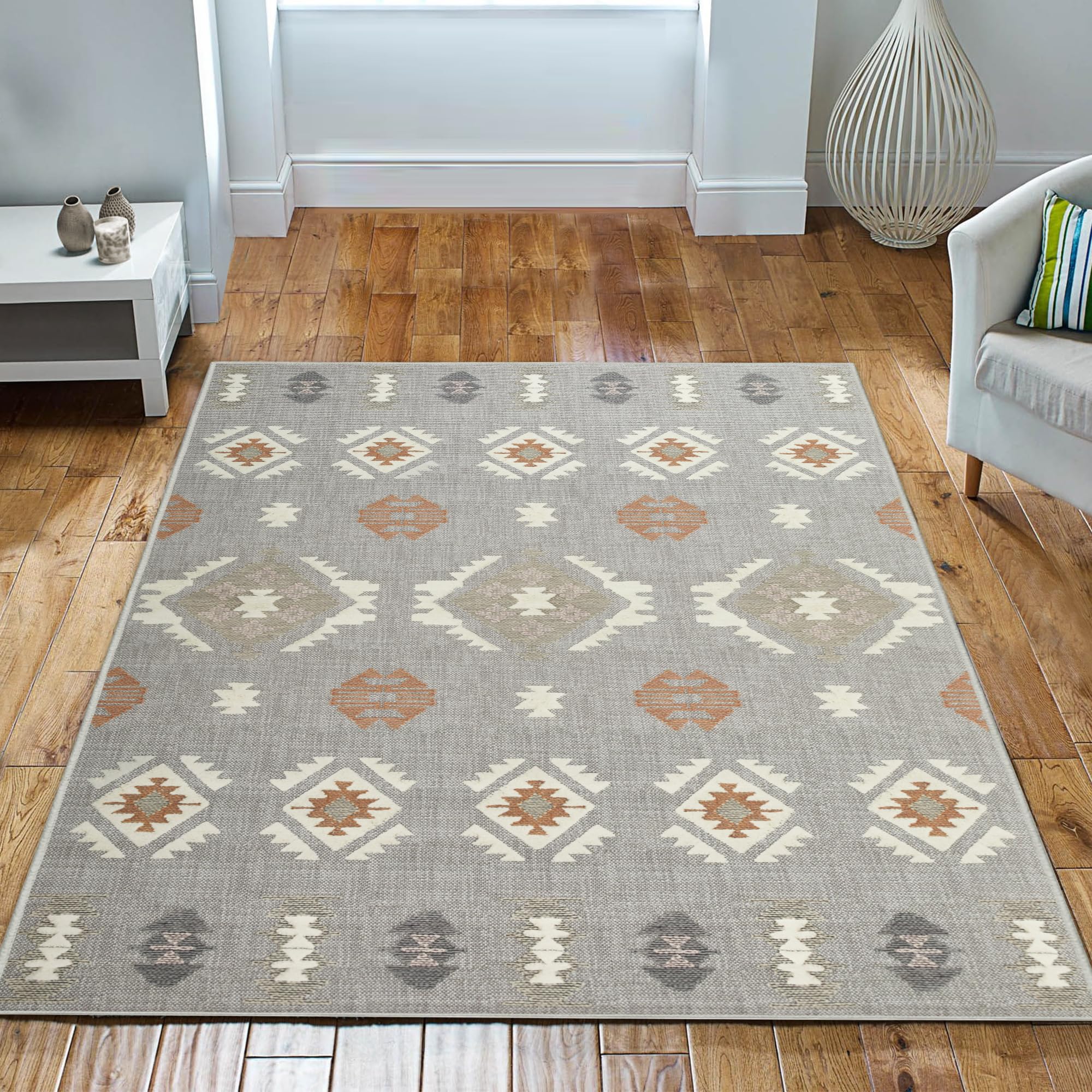 Imperial Rooms Area Rugs Living Room - Grey Rugs for Bedroom 60x110 Cm Super Soft Tribal Pattern Modern Kitchen Rug Non Shedding Geometric Carpet Easy to Clean (Nova) โ image 1