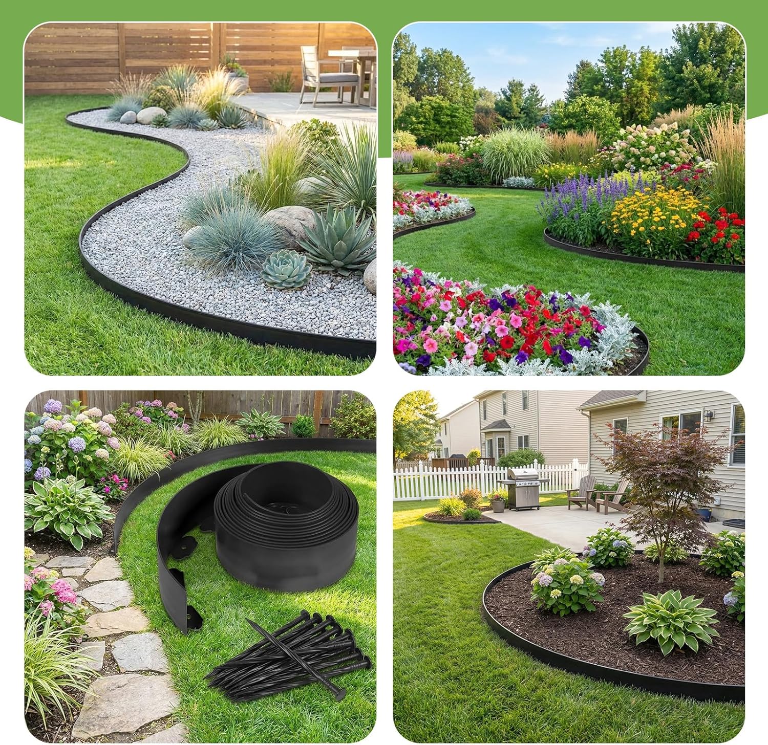 Garden Edging Kit, 100FT x 2IN Plastic Landscape Edging, Flexible No-Dig Lawn Border with 120 Stakes for Garden Flower Beds Lawn Yard Paver Pathway (Black)