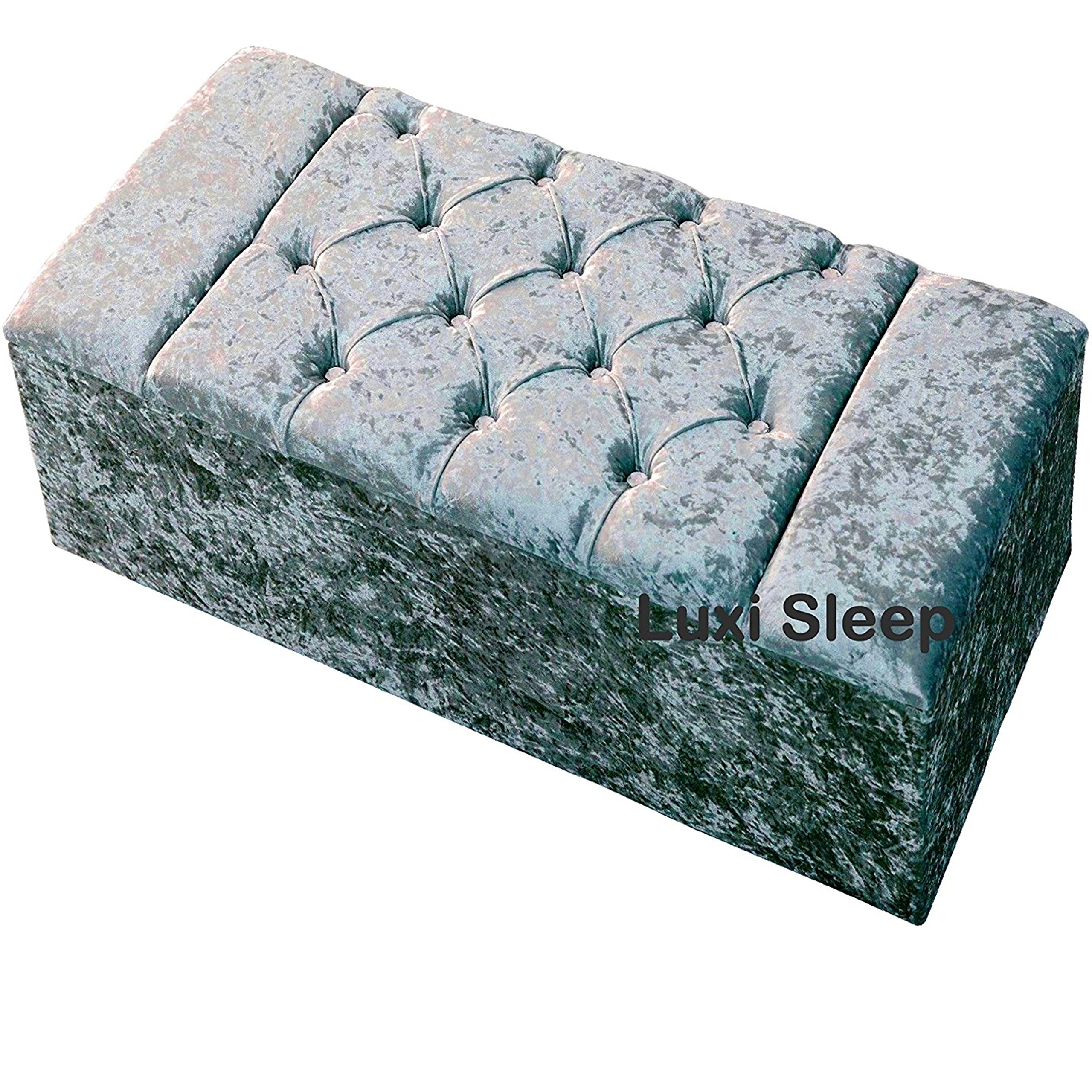 luxisleepltd,,,Beautiful Large Wilton Crushed Velvet Fabric Crystal Diamante ottoman storage box blanket box, (Length 40'' x Width/Depth 18'' x Hieght 14'', GREY)