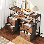 VERMESS TV Stand with Power Outlets and LED Light, 4 Fabric Drawers Entertainment Center for 32/45/55/65 inch TVs, Media Console with Storage for Living Room or Bedroom, Vintage
