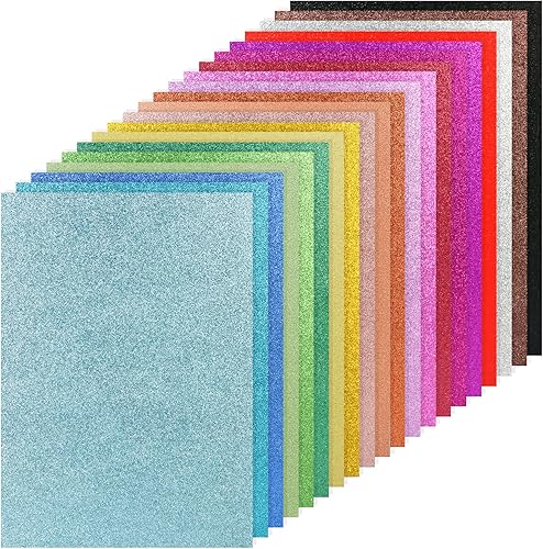 Simetufy Papel de cartulina con purpurina, 60 hojas de 20 colores, cartulina A4 con purpurina para proyectos de bricolaje, papel brillante de alta