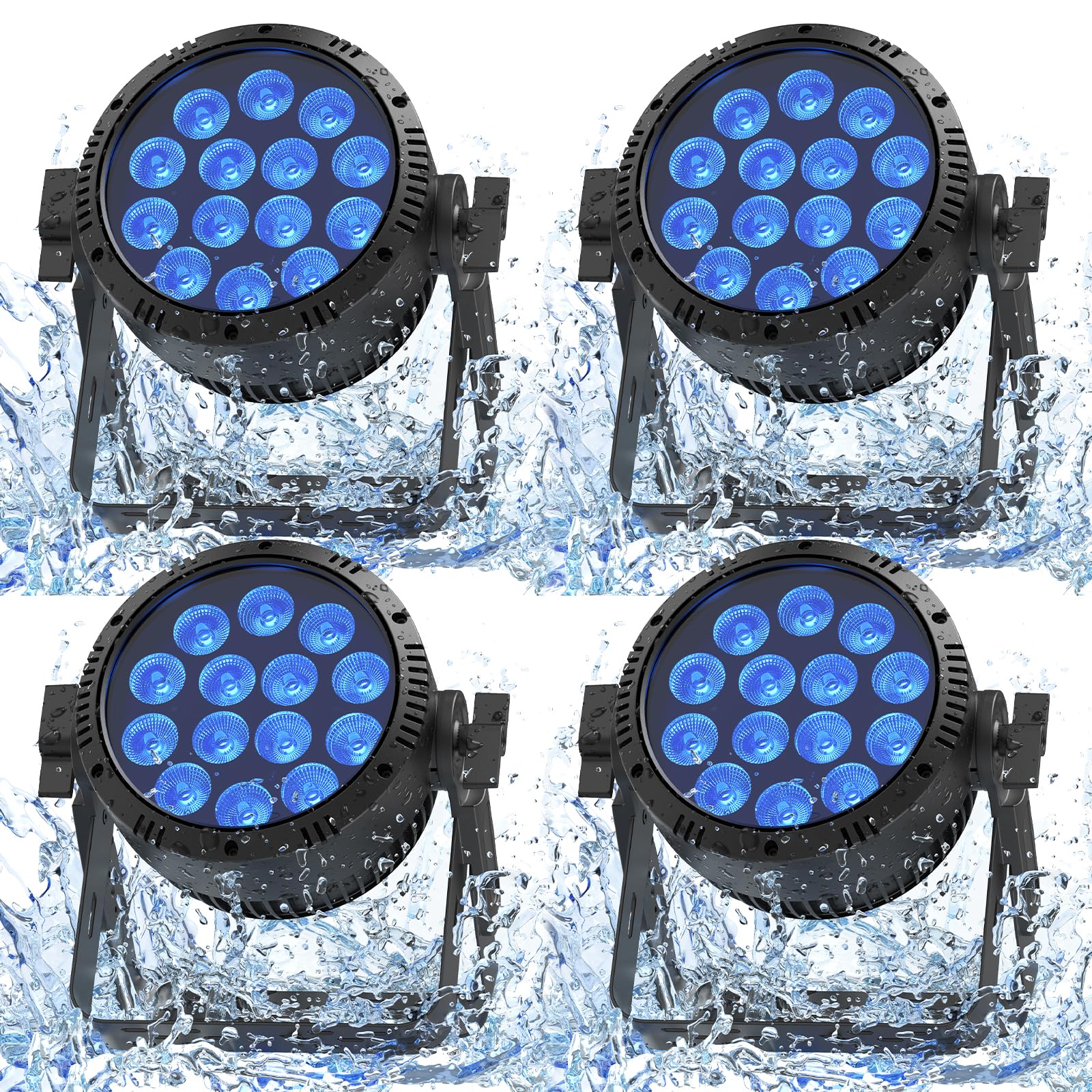 U`King 4PCS 14x15W Par LED IP65 étanche, RGBW 200W Projecteur Lumiere de Scene Exterieur, D MX 4/9CH Stroboscope Eclairage Scene pour Jours de pluie DJ Show Fête Bar Festival Performances