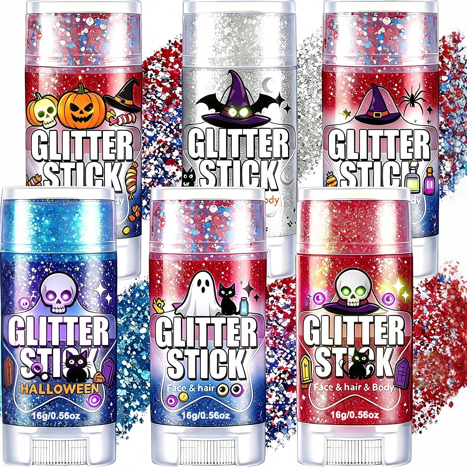 AROIC 6Pcs Hair Glitter Stick, 4 Styles Face & Body Glitter Makeup