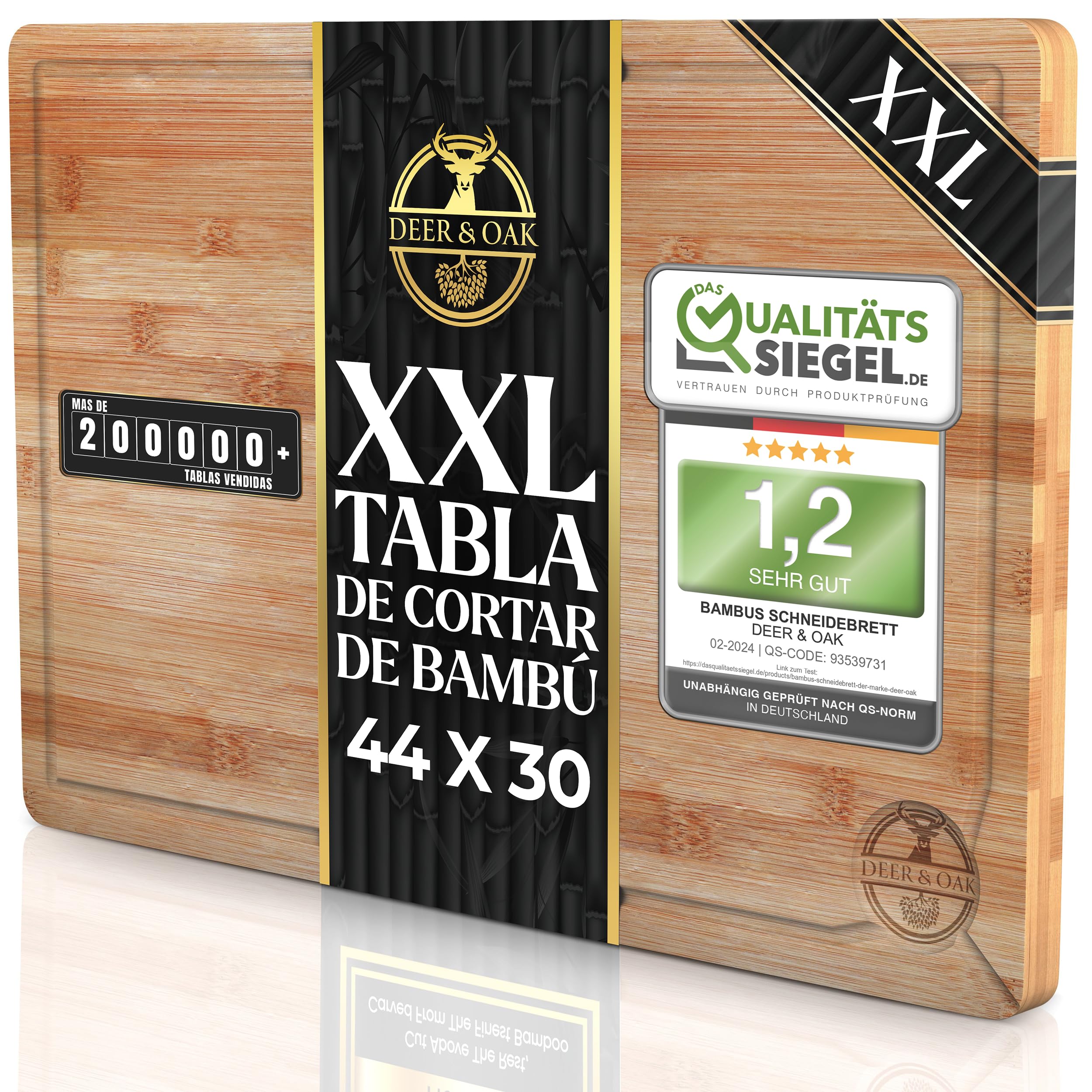 Deer & Oak Tabla de Cortar Bambú 44x30x2 cm Madera Preengrasada para Cocina