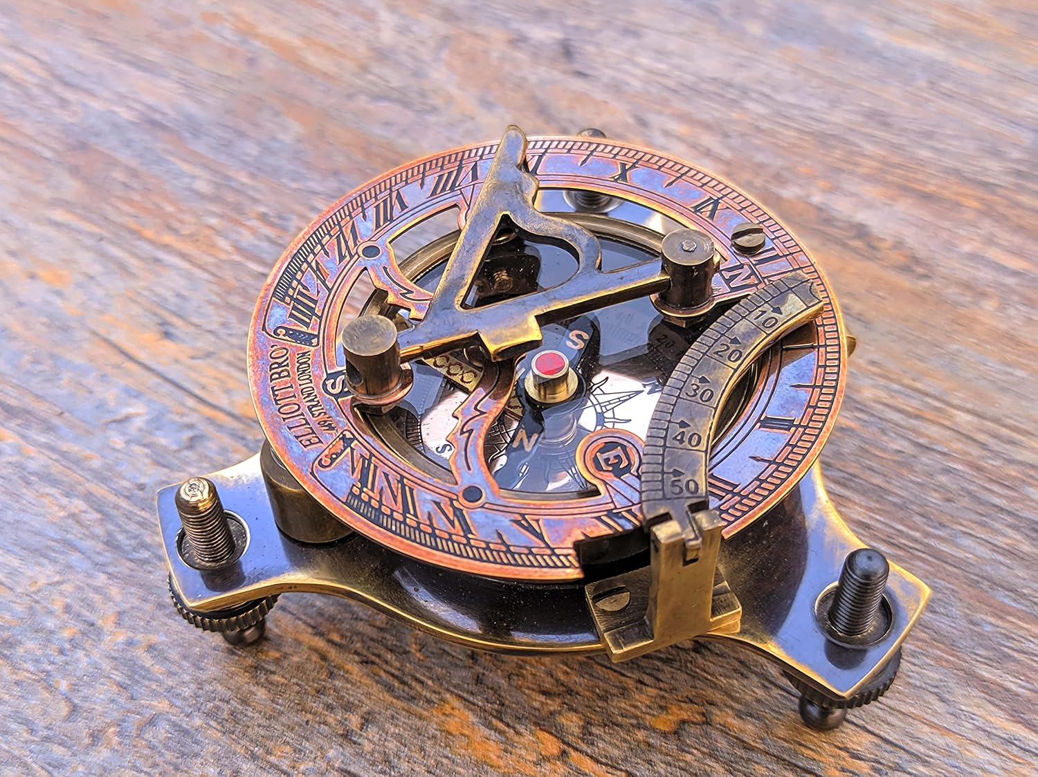 Brass Sundial Compass, Working Compass, Fully Functional Sundial, Vintage Finish Look with Adjustable Screw Legs, Gift, 7.5cm - L x 4cm - H