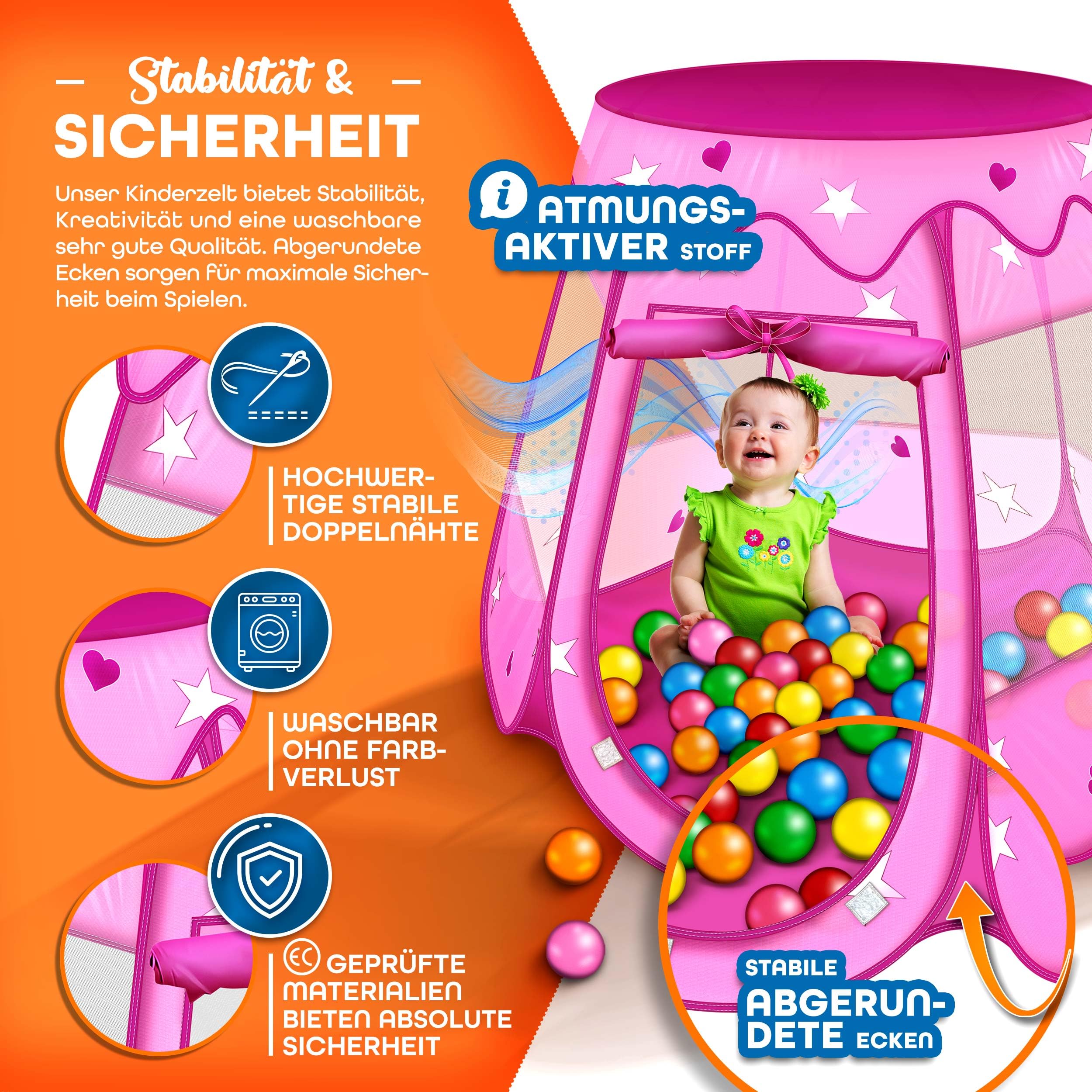 KIDUKU® Tenda da gioco per bambini pop up + 100 palline + borsa per interni ed esternim (Rosa)