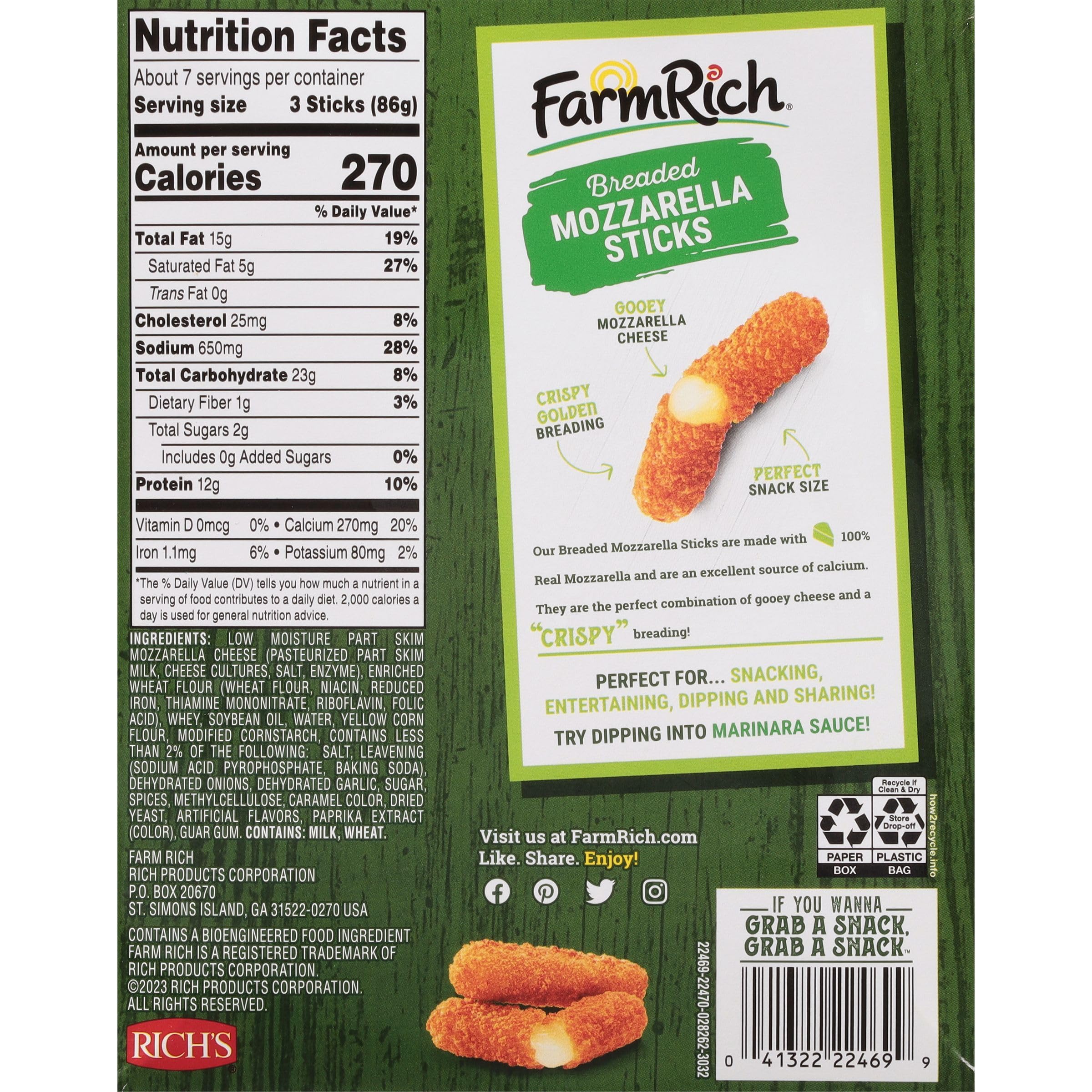 Farm Rich Breaded Mozzarella Cheese Sticks Delicious Frozen 22 oz Party Appetizer Snack Made with 100 Real Mozzarella — view 2