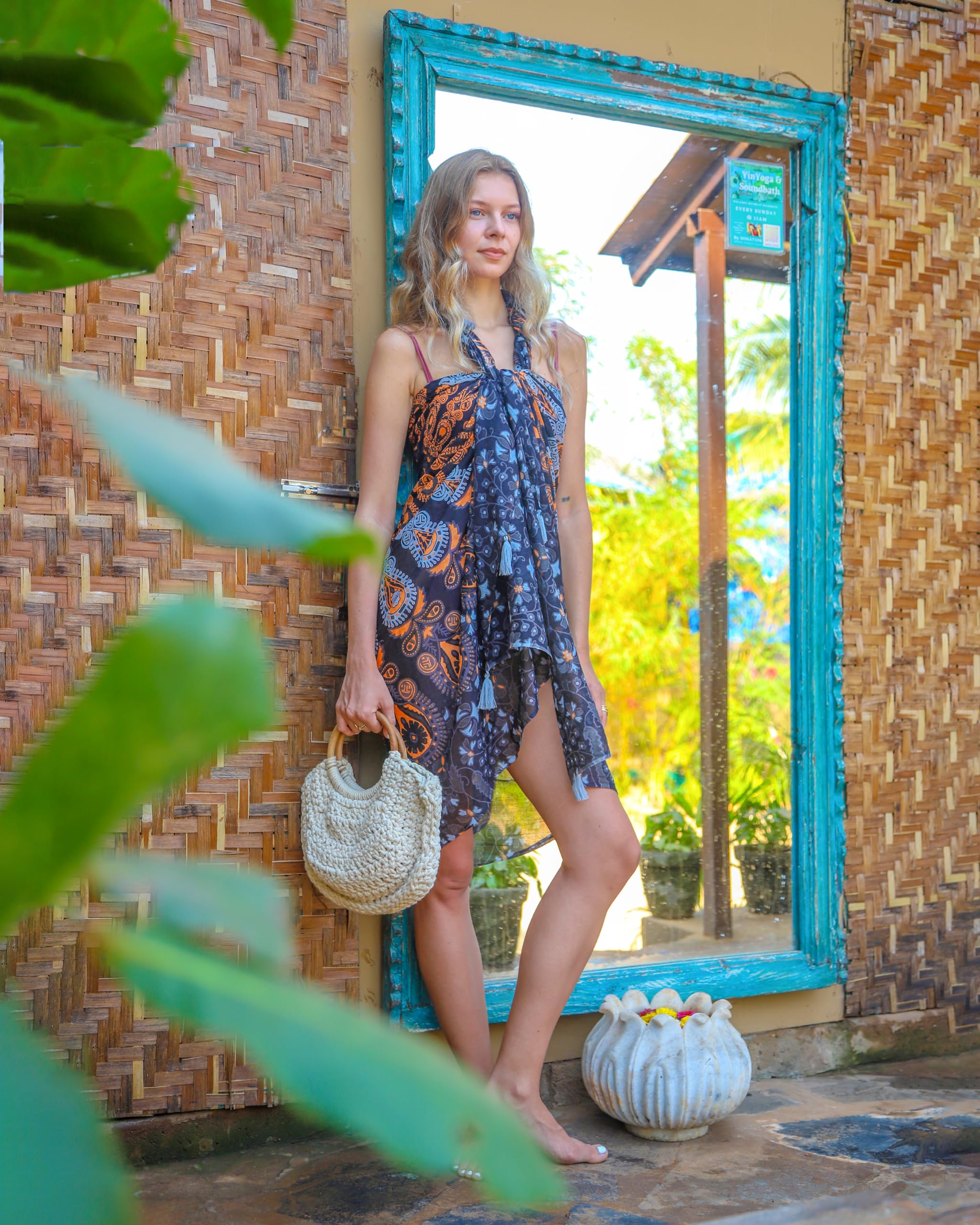 Boho Chic Pareo - Mandala Pareo - Bikini Swimsuit Cover Up - Beach Dress - Wrap: Black Mamba