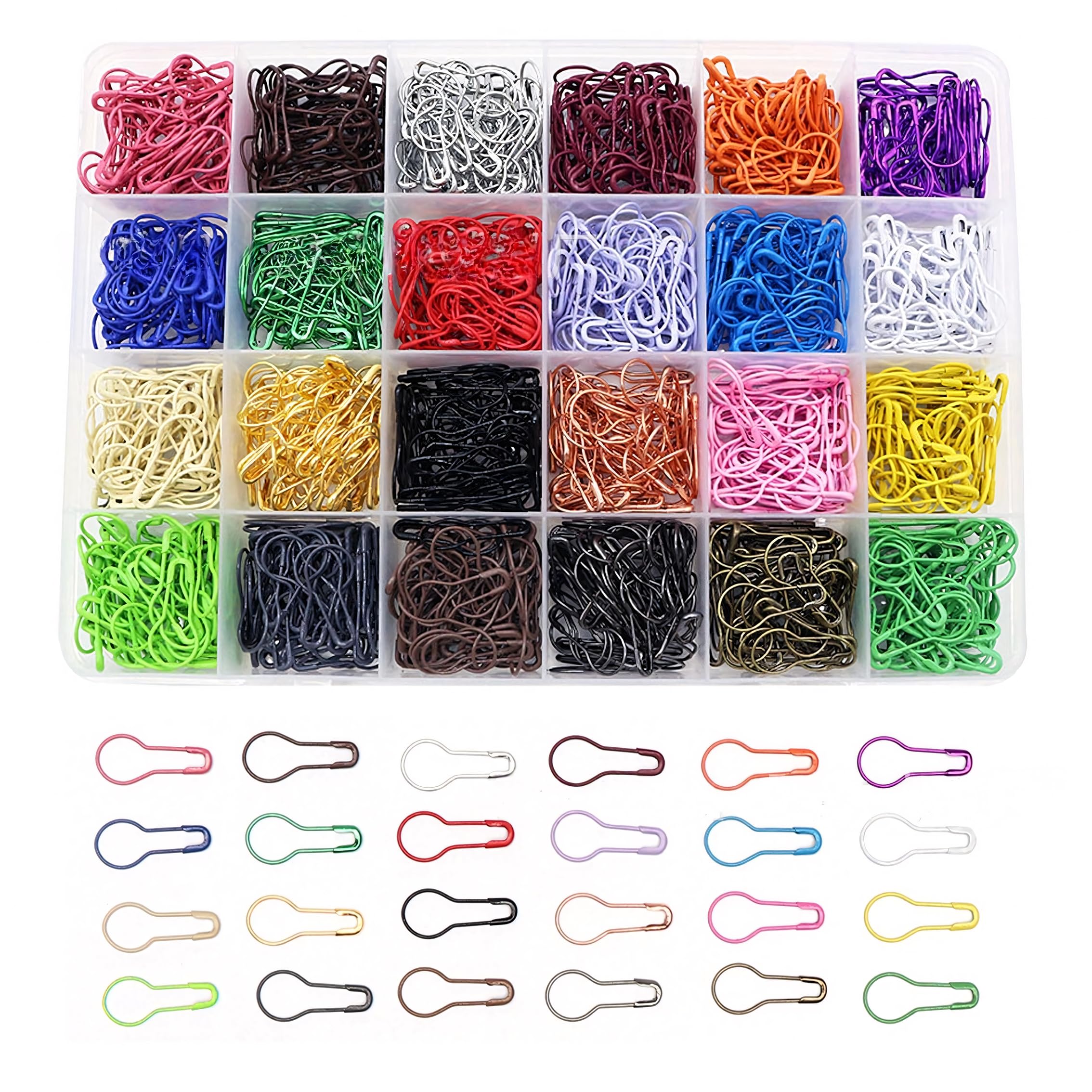24 Couleurs 1200/2400 pièces 22 * 10MM épingles de sûreté Gourde Ampoule épingle de sécurité marqueurs de Point en métal avec boîte de Rangement pour l'artisanat d'épingles de calebasse