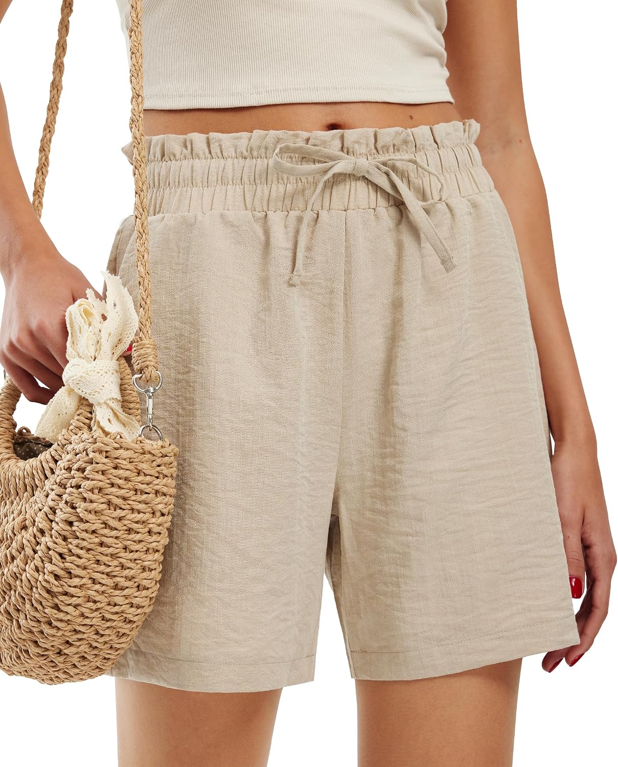 Libin Shorts for Women Linen Shorts High Waisted Lightweight Drawstring Casual Summer Beach Vacation Outfit
