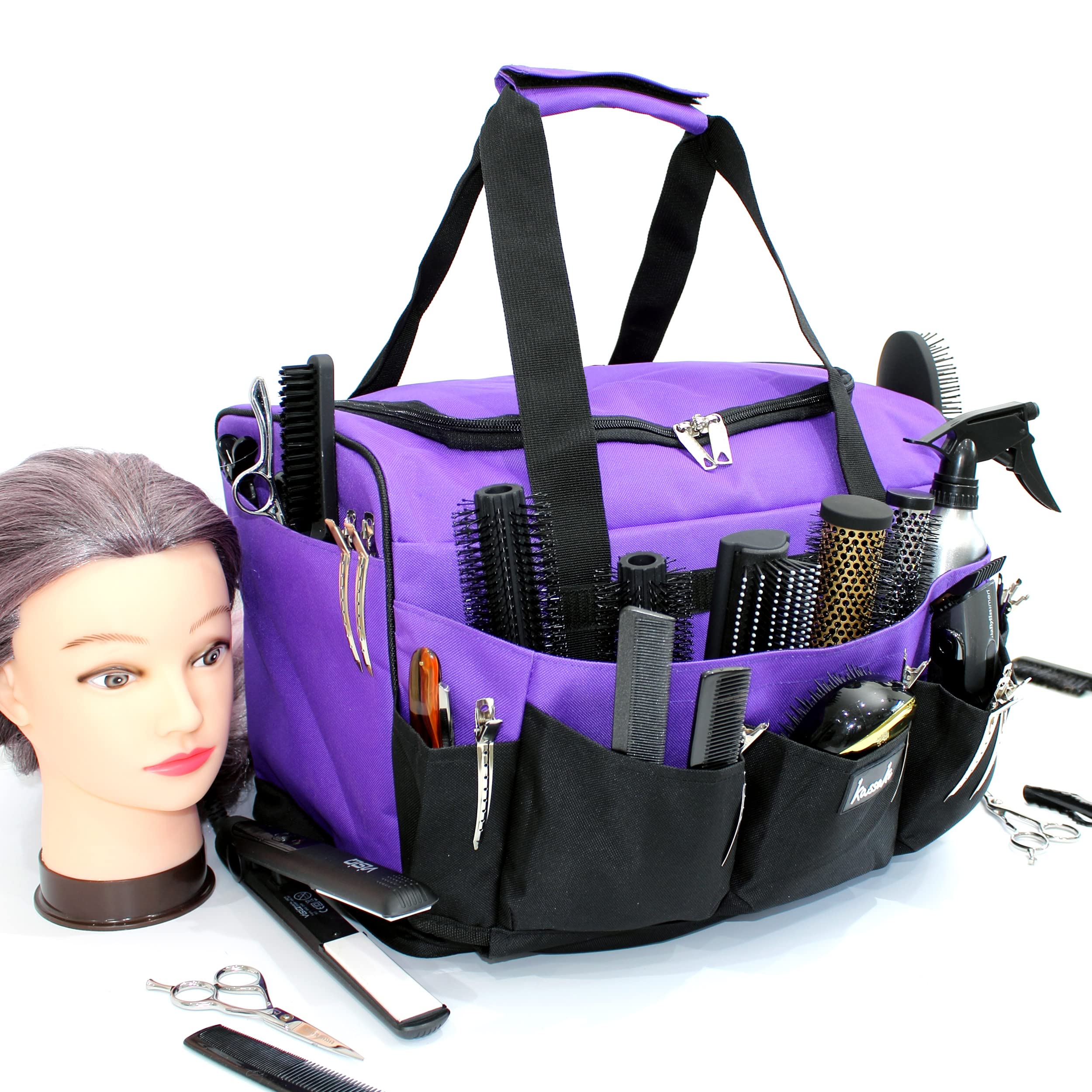 Grand sac de salon violet avec compartiments pour kit de barbier mobile - 8