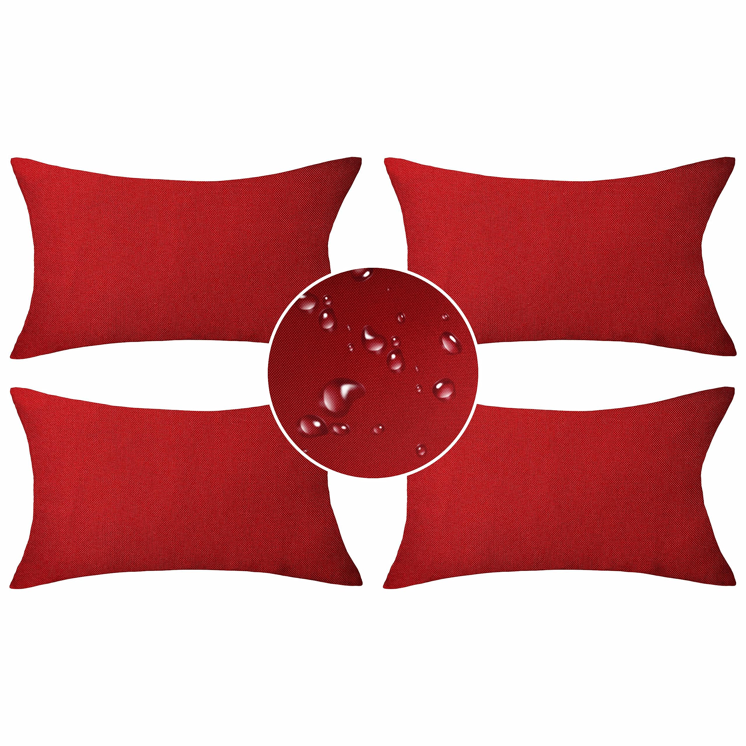 Demetex Red 12x20 Pillow Covers Outdoor Valentines Throw Pillows Waterproof Linen Pillow Cases for Patio Garden Lawn Living Room, Set of 4, 12 x 20