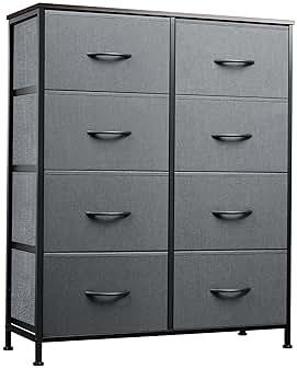 WLIVE Fabric Dresser for Bedroom, Tall Dresser with 8 Drawers, Storage Tower with Fabric Bins, Double Dressers, Chest of Drawers for Closet, Living Room, Hallway, Dark Gray