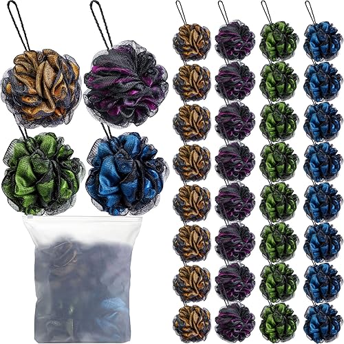 32 esponjas de baño para ducha a granel, 2.12oz, esponja de ducha de carbón de bambú, esponja de ducha grande de malla suave para hombres y mujeres,