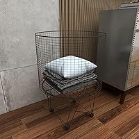 Vista 5 de Deco 79 Carro de almacenamiento cilíndrico de metal con ruedas, 20 x 20 x 28 pulgadas, bronce