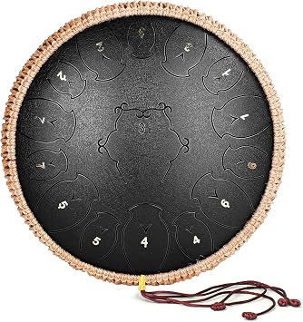 Steel Tongue Drum - ChunFeng 13 Inch 15 Notes - Steel Tongue Handpan Drums With Music Book, Mallets and Carry Bag, C Major 440 Hz Black