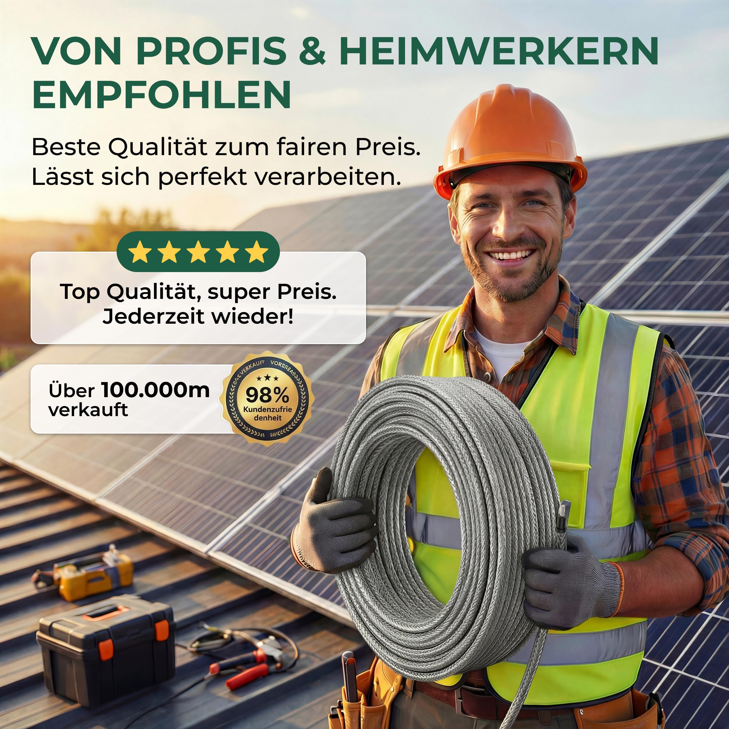 Sovolar Solarkabel 6mm2 50m PV Kabel 6mm2 Edelstahlgeflecht als Kabelschutz. Solarkabel Verlängerung mit Kabelschutz Tiere für Photovoltaik Kabel mit Nagerschutz und Privatkunden mit 0% Mehrwertsteuer