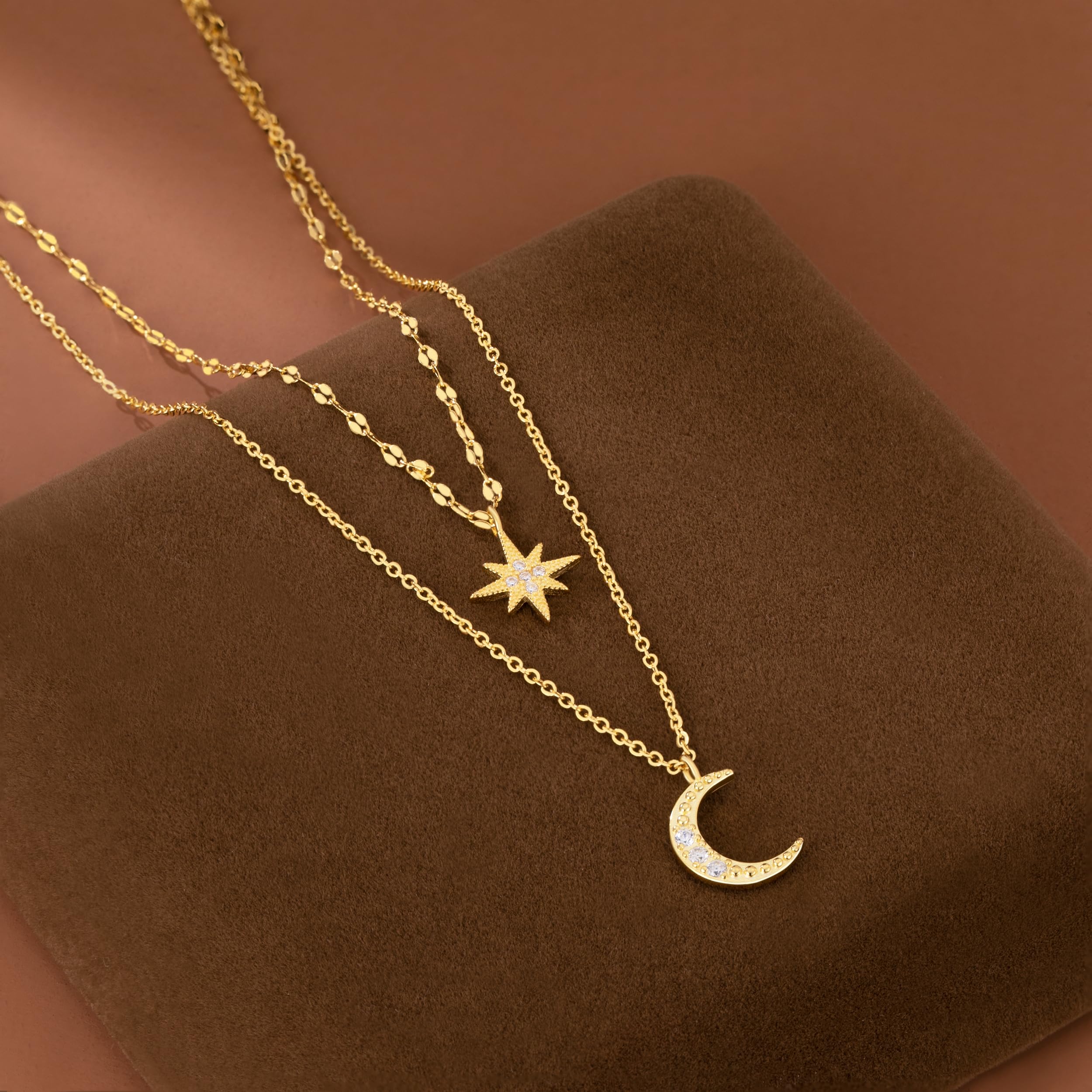 SLUYNZ 925 Collana a strati in argento sterling Collana a strati Catena Star Moon Choker per donne Teen Girls Layering Chain Choker (B-Gold)