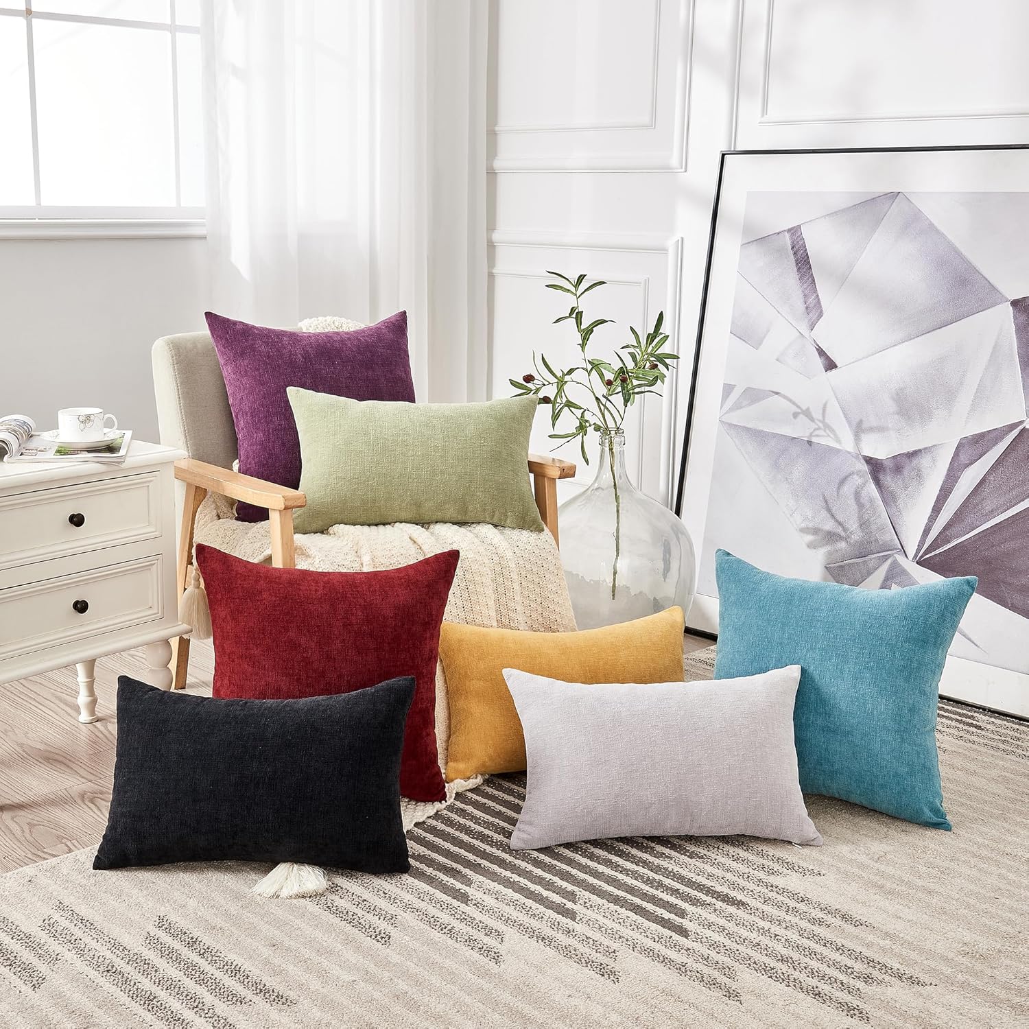 GAWAMAY Decorative Square Throw Pillow Covers 20"x20" Inch Set of 2, Super Soft Chenille Pillows Farmhouse Fall Pillowcase for Living Room Bedroom Sofa Couch Cushion Cover Smoke Blue 50x50cm - Image 9