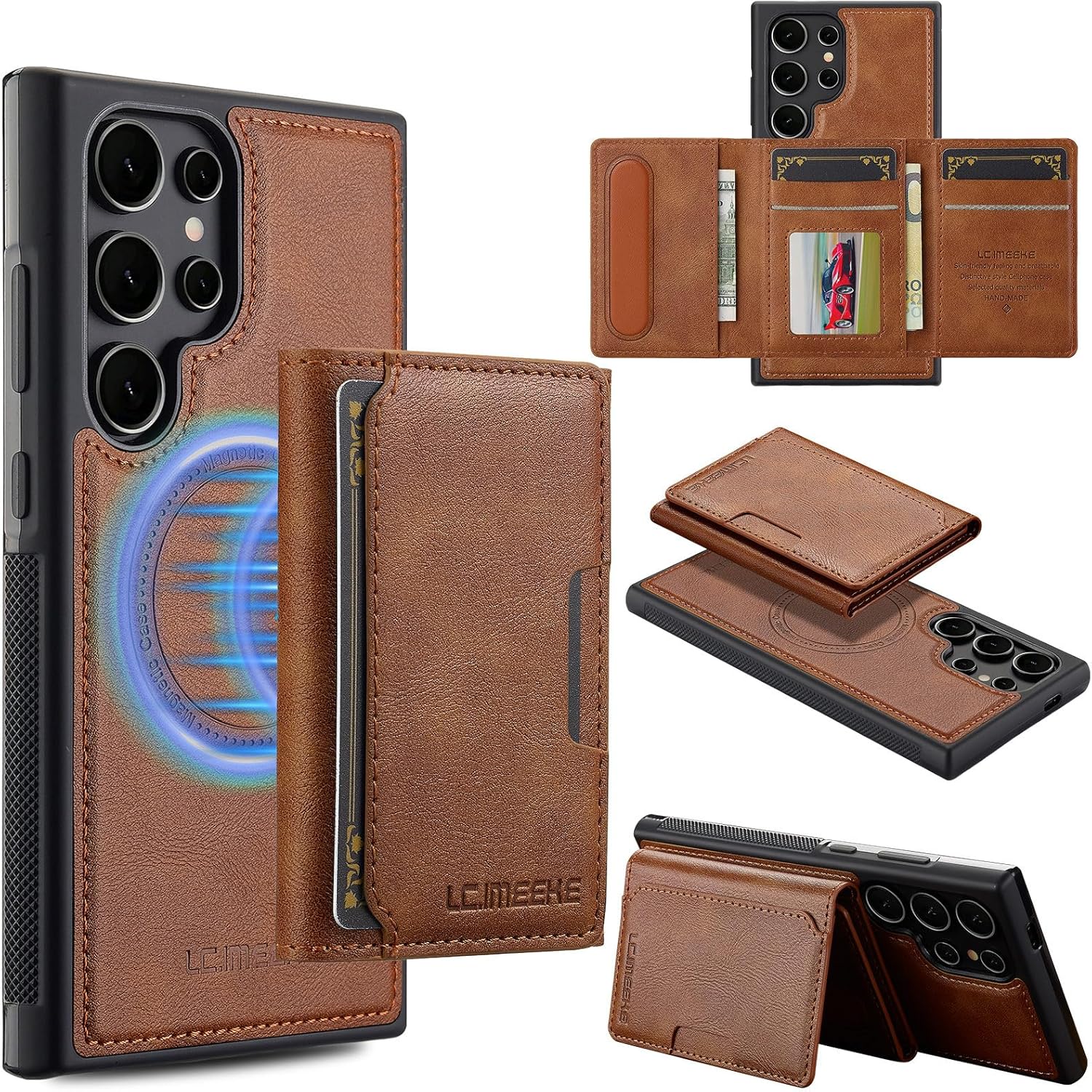 SZHAIYU L5 2 in 1 Detachable Wallet Phone Cases Compatible with Samsun Galaxy S25 Ultra Case with Card Holder RFID Blocking, Magnetic Wireless Charging , Fuax Leather 6.8'' (S25 Ultra,Brown)