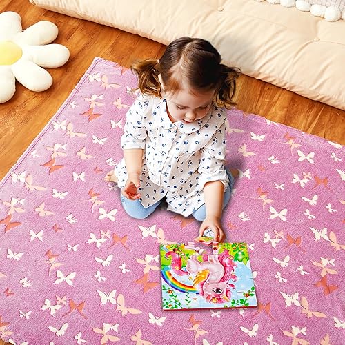 Miniatura 5 de GOPHRALOVE Manta que brilla en la oscuridad, manta de mariposa para niñas pequeñas, adolescentes, regalos de mariposa morada, manta luminosa, 50 x