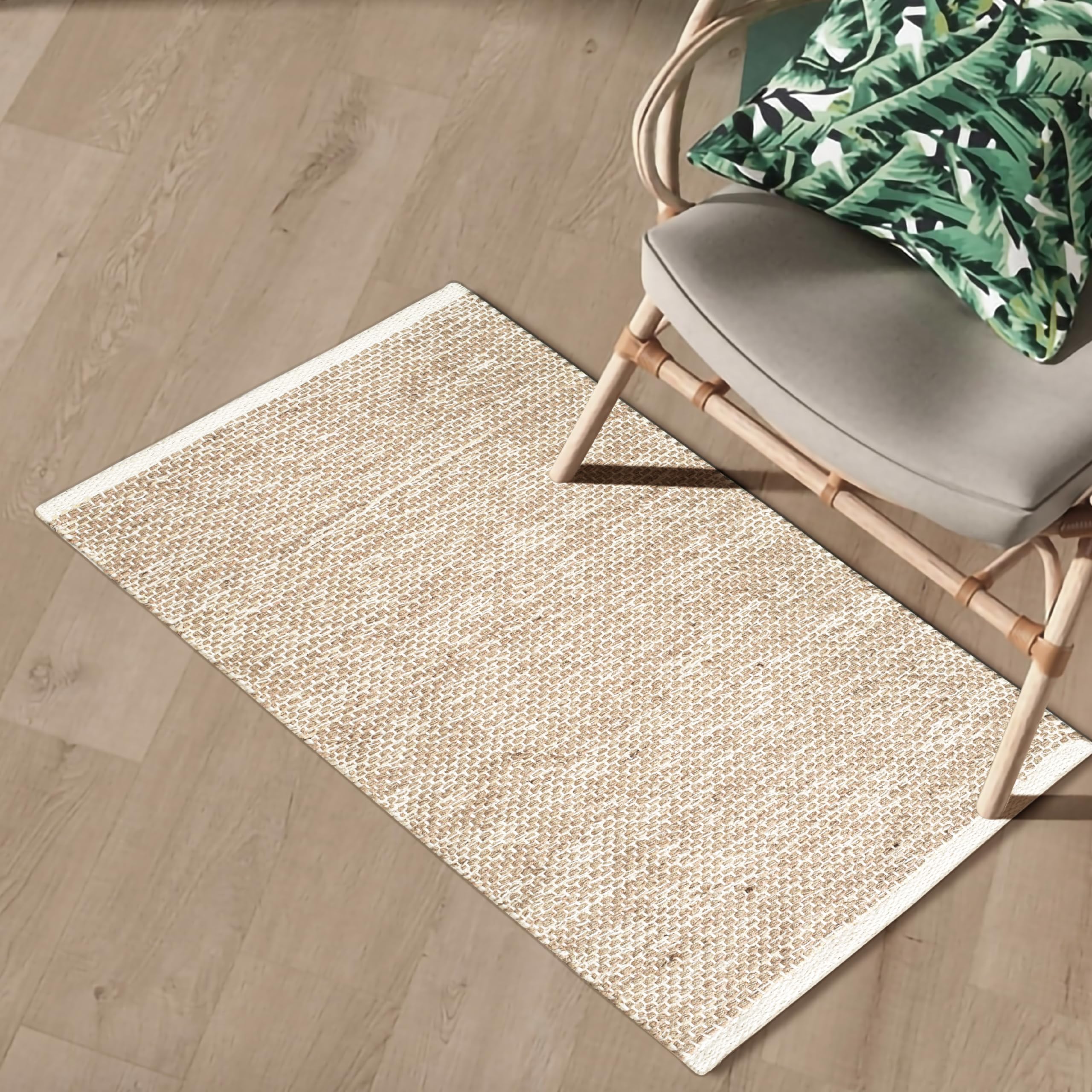 Hausattire Tapis tissé en jute naturel 61 x 91 cm – Petit tapis rustique bohème pour salon, chambre à coucher, cuisine, entrée | Tapis de salle de bains décoratif rustique pour intérieur et extérieur