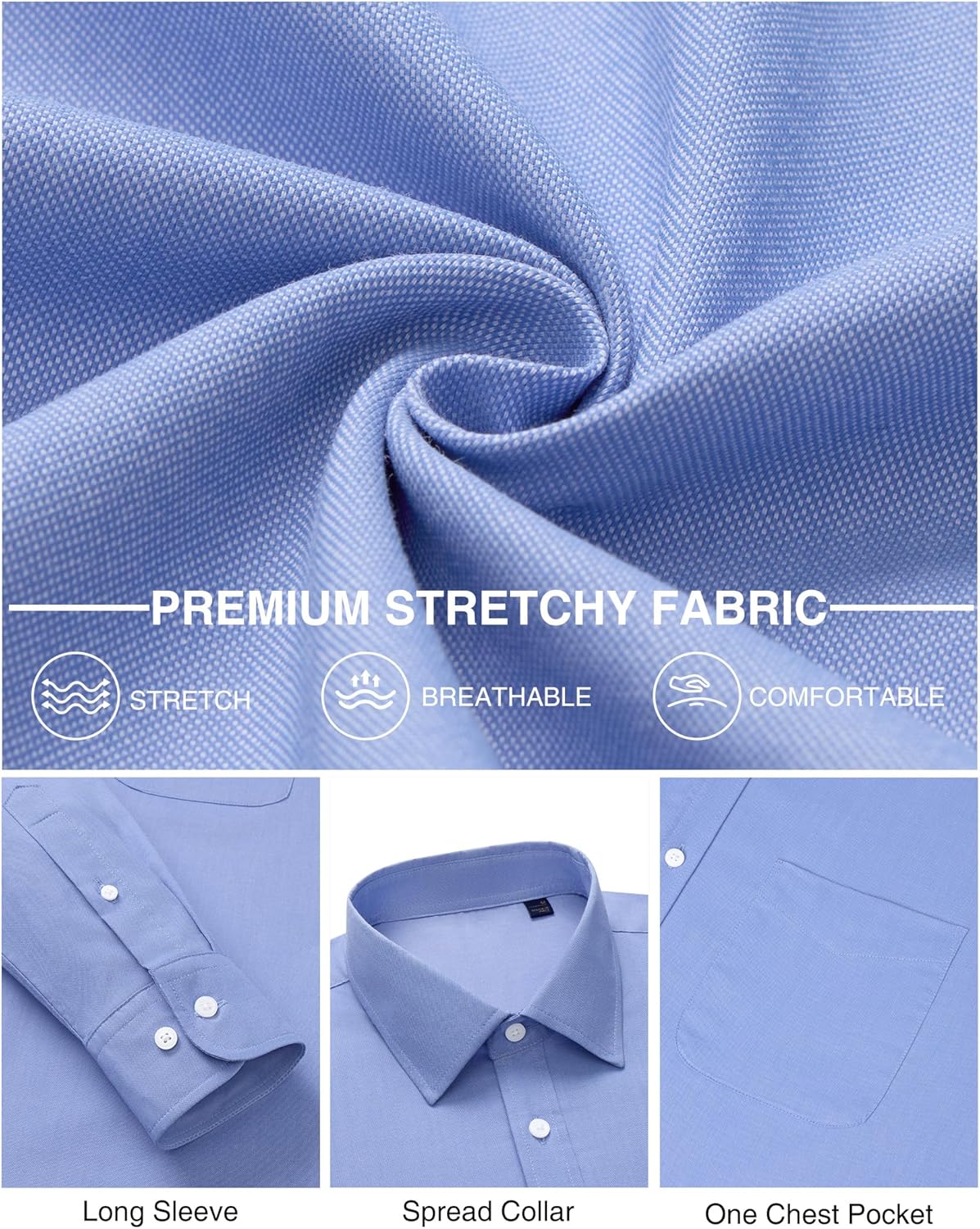 J.VER Oxford Shirts for Men Stretch Button Down Shirts Solid Casual Long Sleeve Dress Shirts with Pocket - Image 5