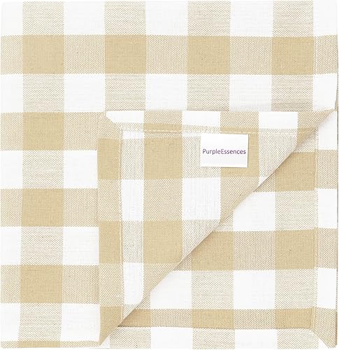 Miniatura 7 de PurpleEssences Servilletas de tela a cuadros de búfalo  Esquinas en inglete  Juego de 12  100% algodón  Reutilizables y lavables  Beige y Blanco