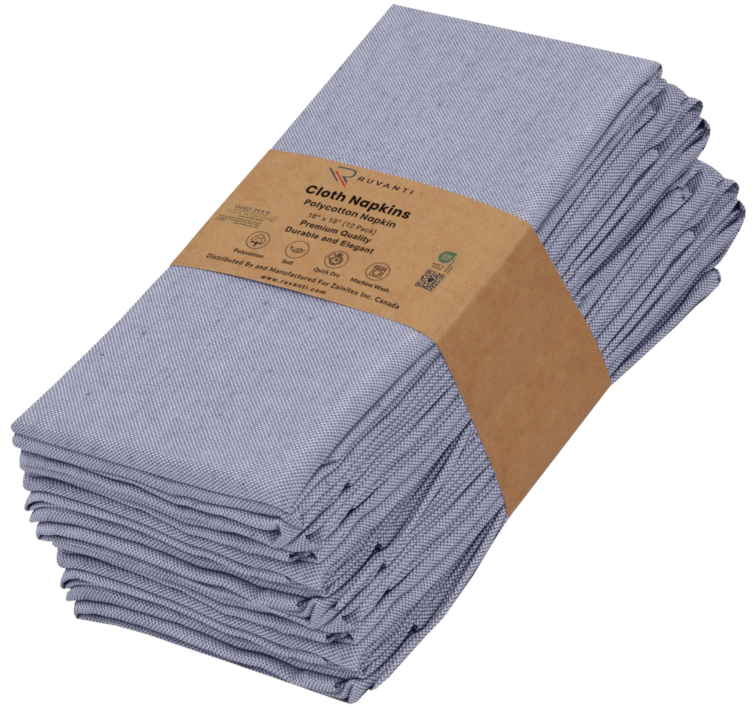 Ruvanti Juego de 12 servilletas de Tela Reutilizables de 18 x 18 Pulgadas, Lavables, Suaves y duraderas, servilletas de Mesa de Tela de polialgodón para Fiestas, Navidad, Acción de Gracias, Bodas