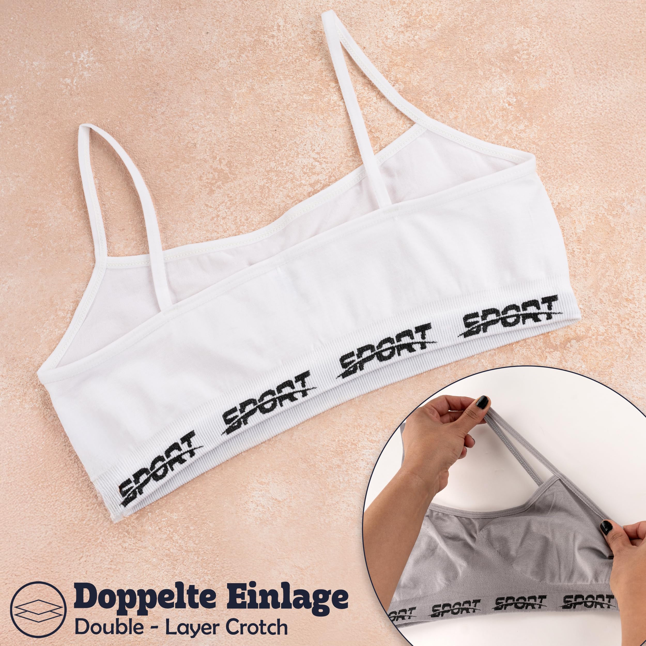 LOREZA ® 5 Bustiers pour Filles en Microfibre Soutien-Gorge de Sport sous-vêtements avec Dos Croisé et Bretelles Spaghetti 10 à 16 Ans