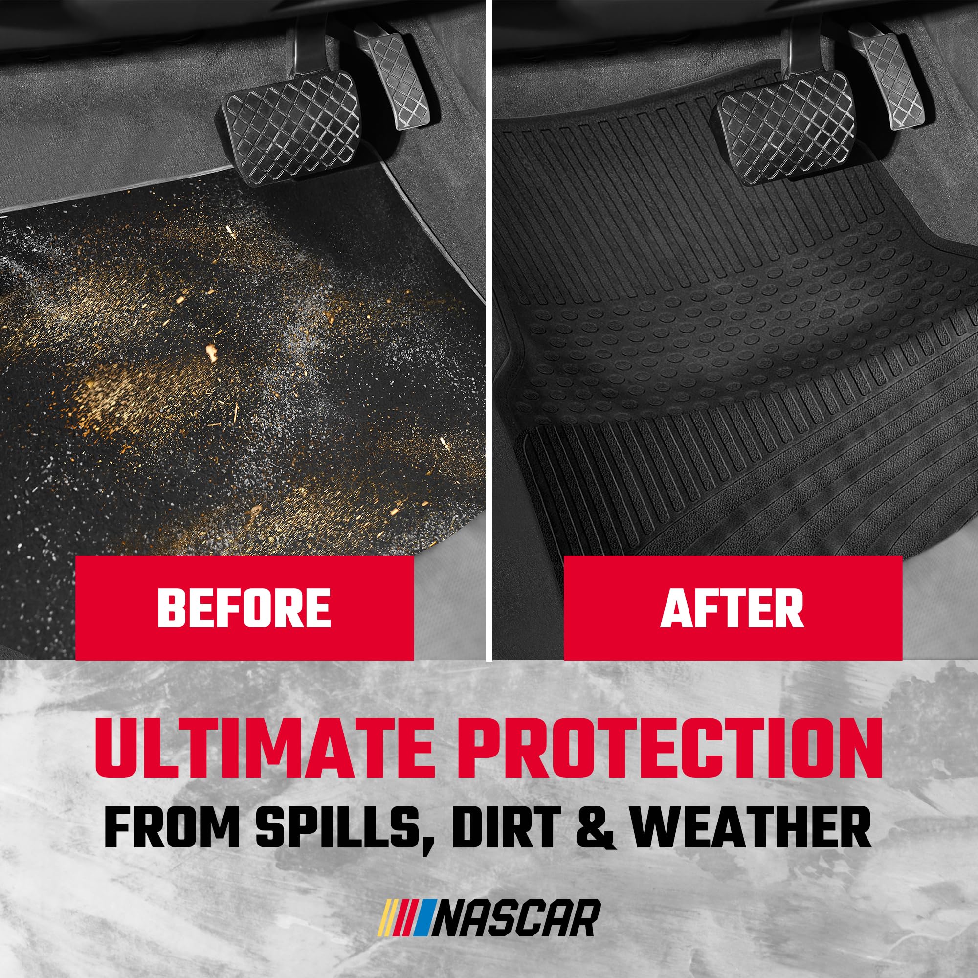 NASCAR Essential Car Floor Mats 4-Piece Set All-Weather Protection Universal Fit for Cars Trucks SUVs Durable Hard-Wearing Rubber — view 4