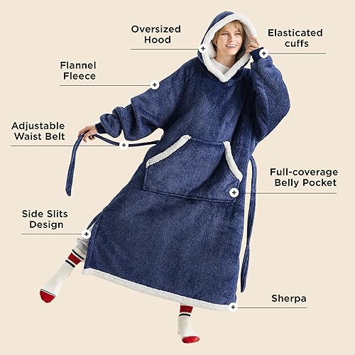 Vista 47 de Bedsure Manta con capucha, sudadera larga con capucha como regalo de Navidad y cumpleaños para hombres, acogedora sudadera con capucha Sherpa