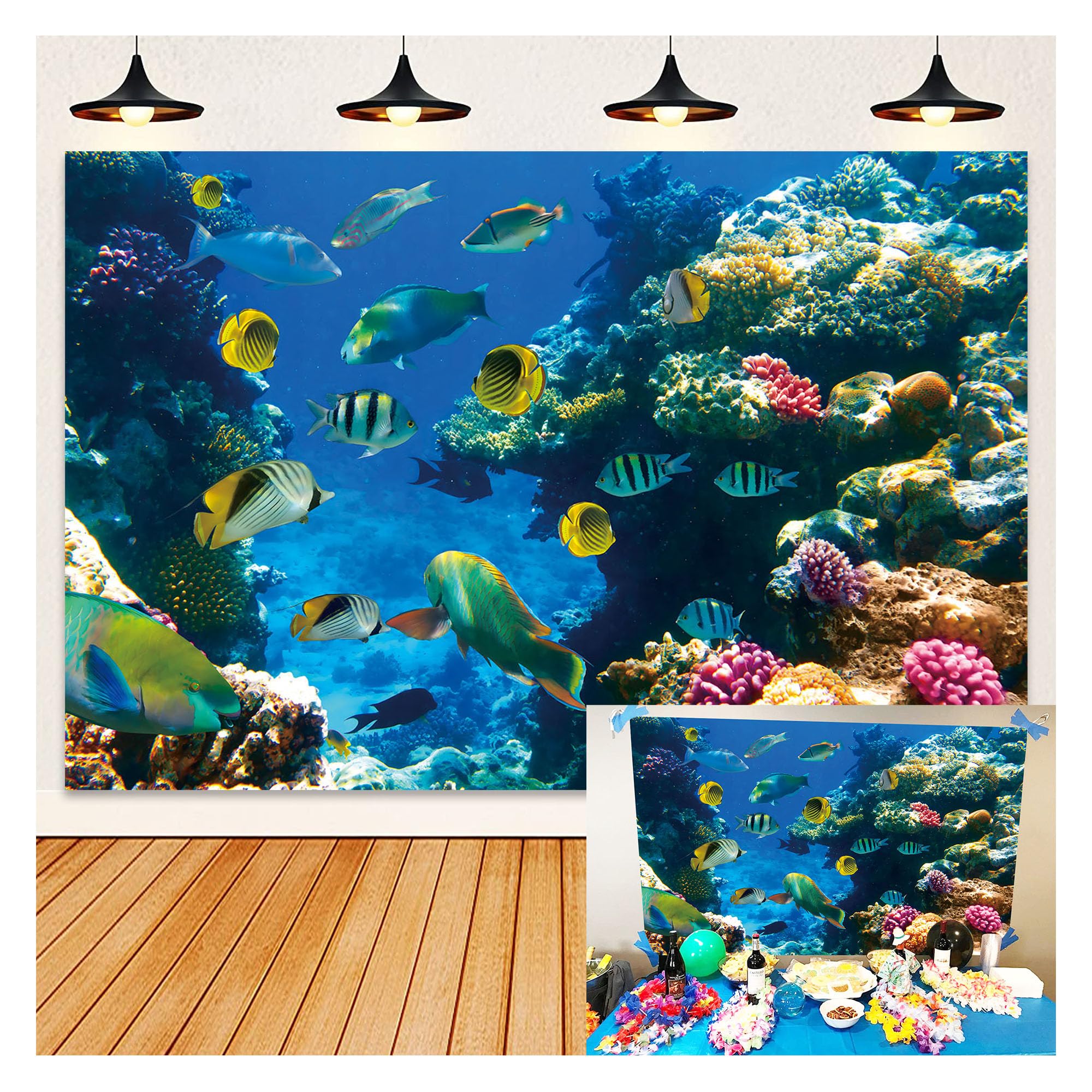 HEARKEN 7x5ft Under The Sea Aquarium Backdrop Underwater World Birthday Colorful Marine Coral Fishes Diving Scene Holiday Background Seabed Kid Shower Party Photo Banner