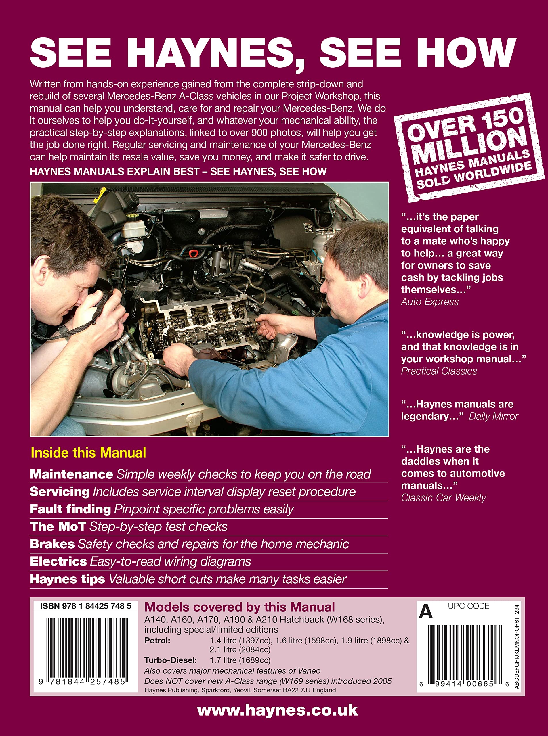 Mercedes-Benz A-Class Petrol & Diesel (98 - 04) Haynes Repair Manual