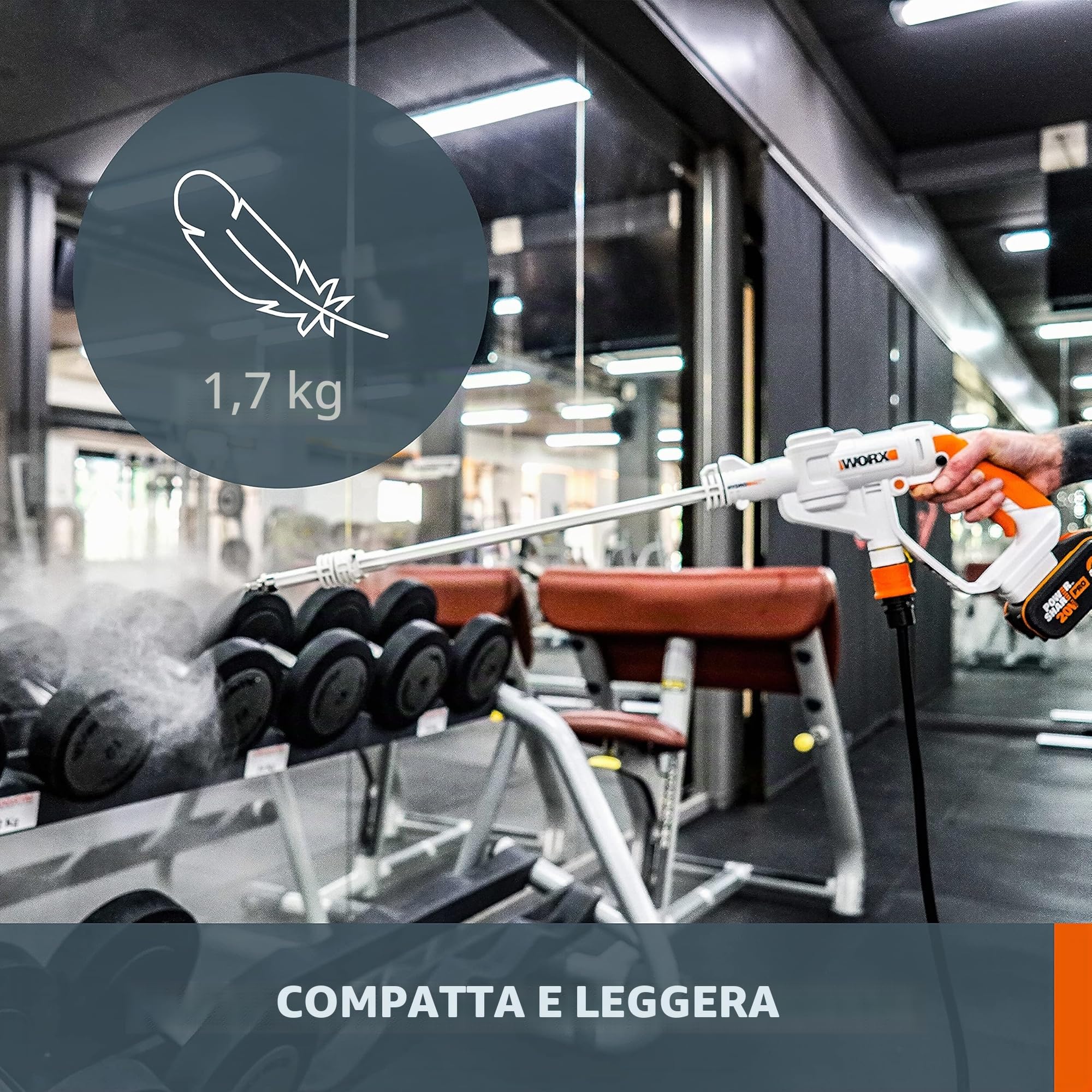 WORX - Spruzzatore di disinfezione Hydroshot senza fili 20 V - Ideale per disinfettare le superfici - Viene fornito con batteria, caricabatterie, lancia lunga, lancia corta, serbatoio 5L - WP651E