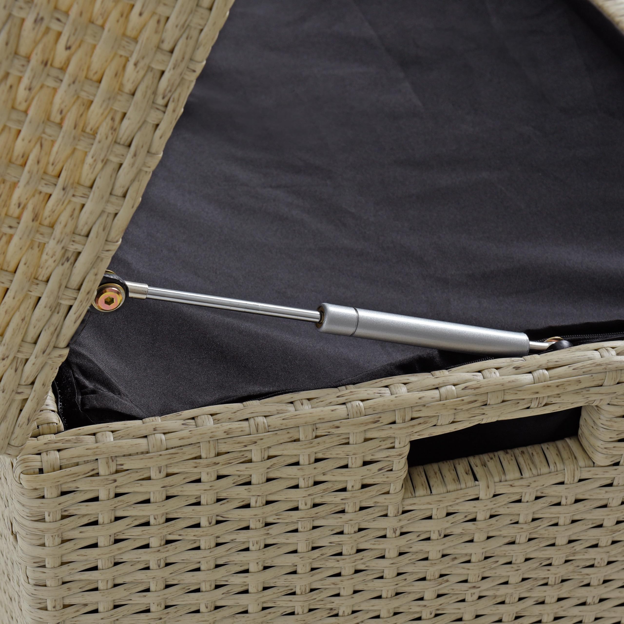 ESTEXO Polyrattan Gartenbank Sitzbank mit Auflagenbox Kissenbox Rattan Kissentruhe Bank mit Stauraum Beige