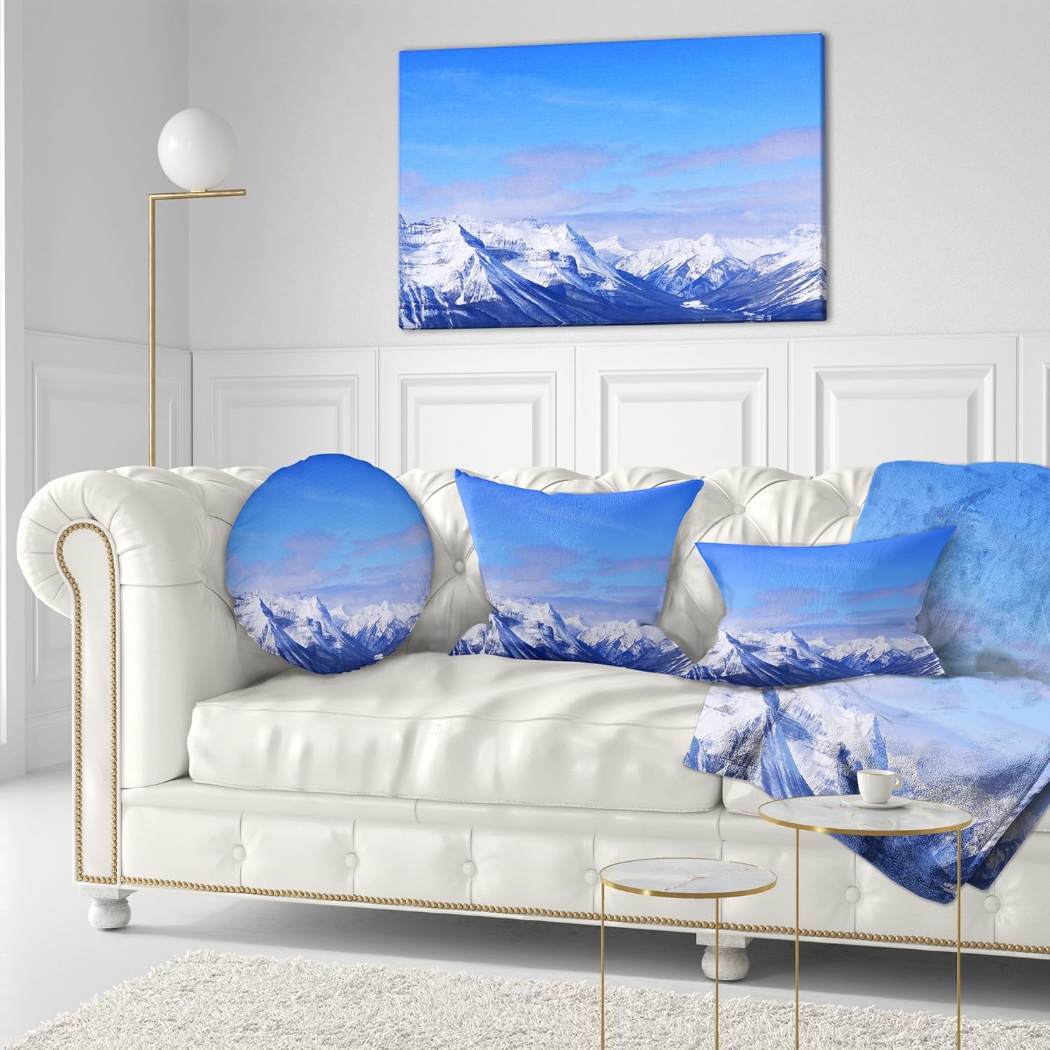 Designart Blue Winter Mountain's 風景 写真 腰椎 リビングルーム、ソファ、高品質枕インサー
