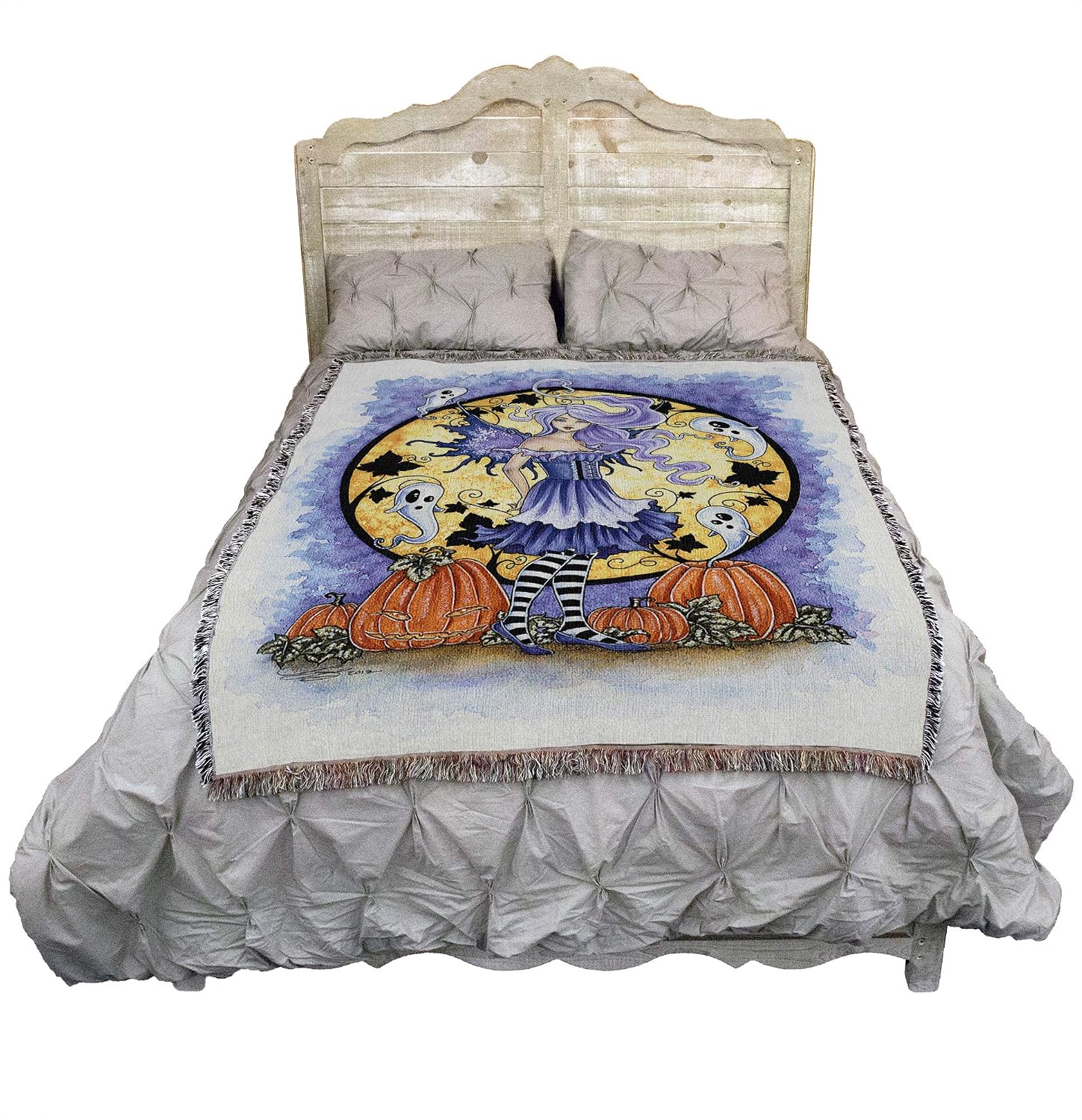 Pure Country Weavers Haunted Pumpkin Blanket by Amy Brown - Fairy Ghosts Moon Gift Fall Halloween Tapestry Throw Woven from Cotton - Made in the USA (72x54)