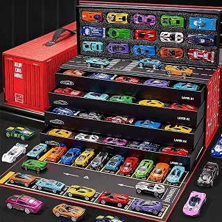 48 Mini Pull-Back Cars with Built-in Garage Set,48/60pcs Mini Pull Back Cars+Multi-Level Garage,Alloy Racing Car Set,Race Car Collection Party Favors,Educational Play,Birthday (A-60)