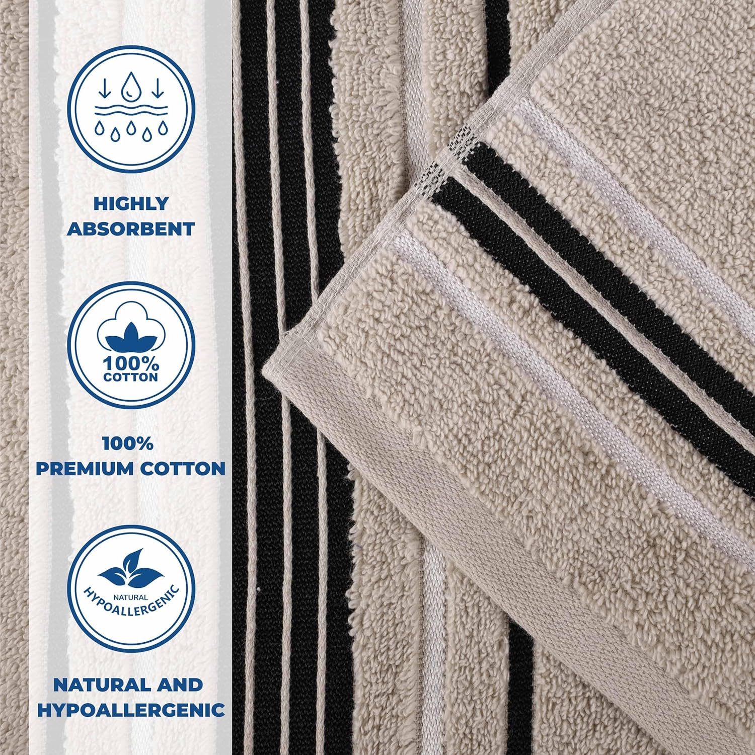 Impressions Zero Twist Cotton Floral Hand Towel Set, Shower, Spa, 580GSM, Pool, Guest Bathroom, Highly Absorbent and Ultra-Soft Towels, Bath Essentials, Sadie Collection, Set of 6, Stone