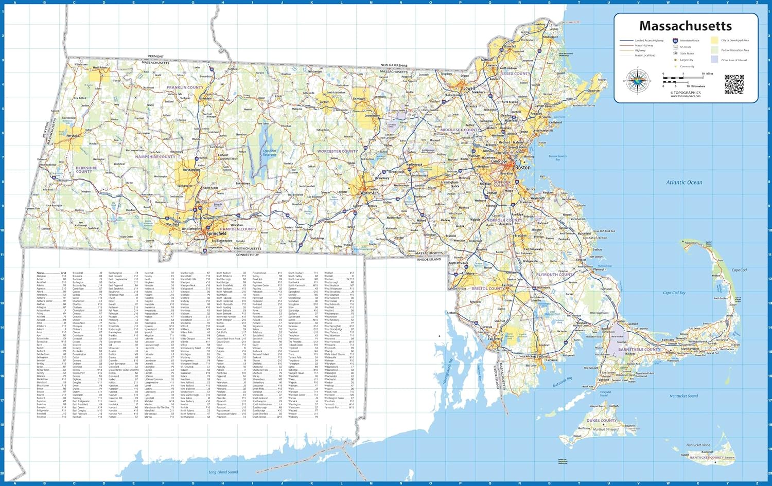 Massachusetts Laminated Wall Map (36” wide x 23” high)