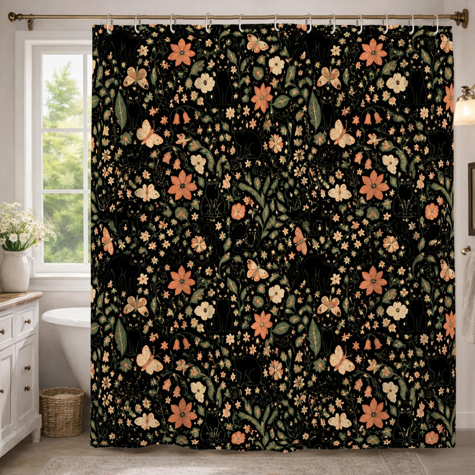 Rideau de douche extra long vintage papillon pour une salle de bain rétro chic de 183x243 cm